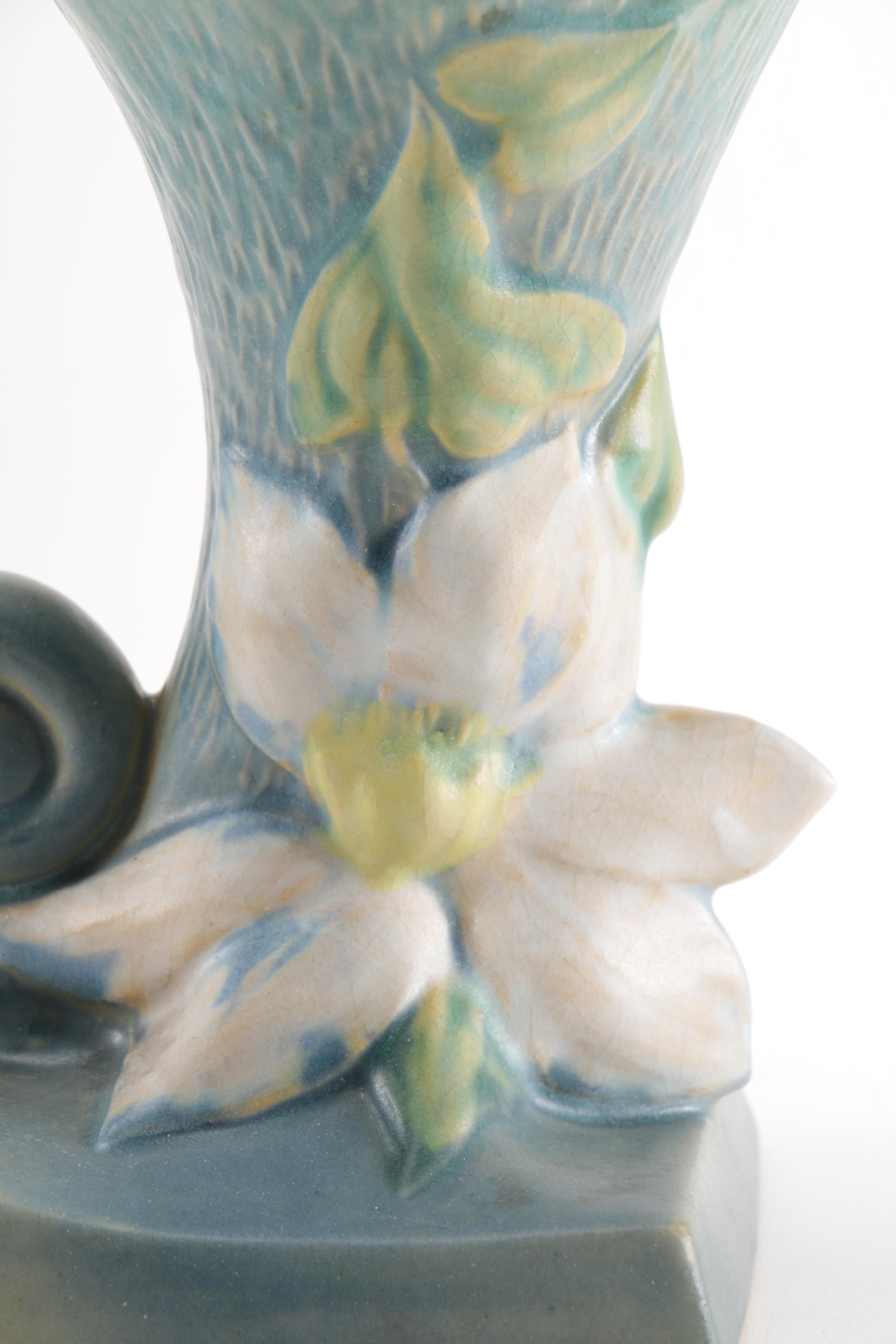 Roseville "Clematis Blue" Cornucopia Vase