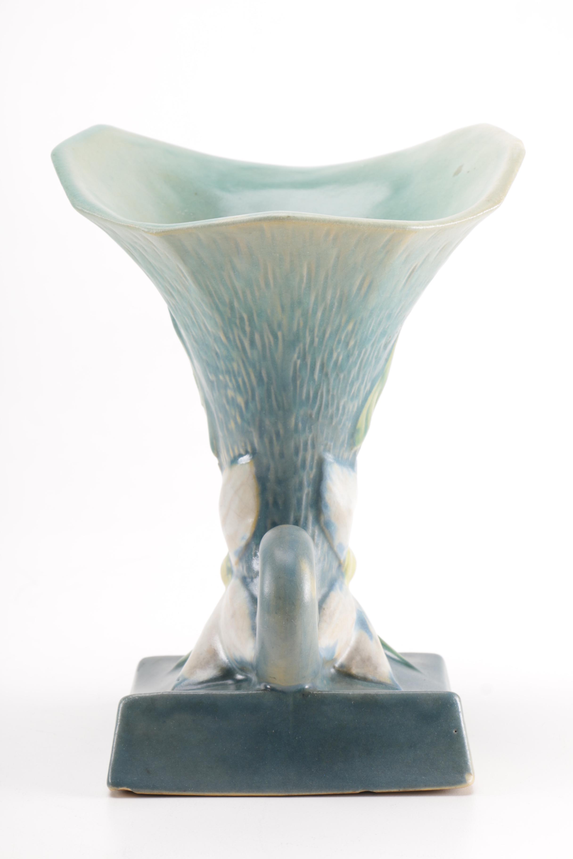 Roseville "Clematis Blue" Cornucopia Vase