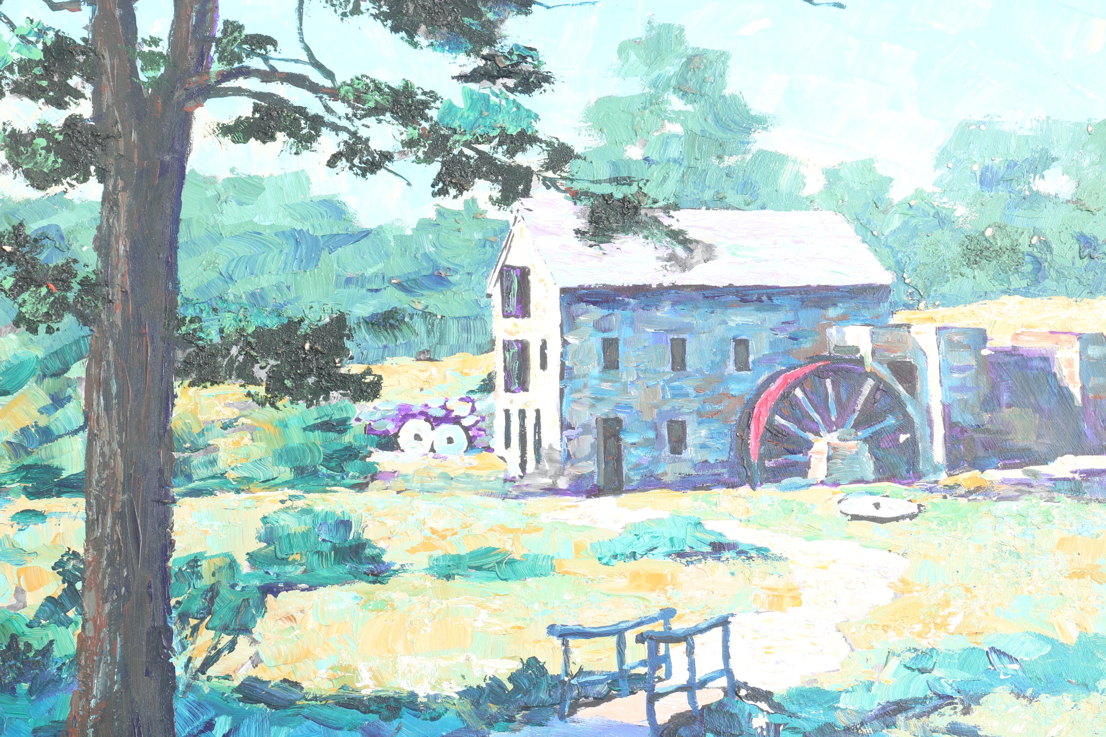 Attributed to Lucian Lupinski Oil Painting of a Water Mill