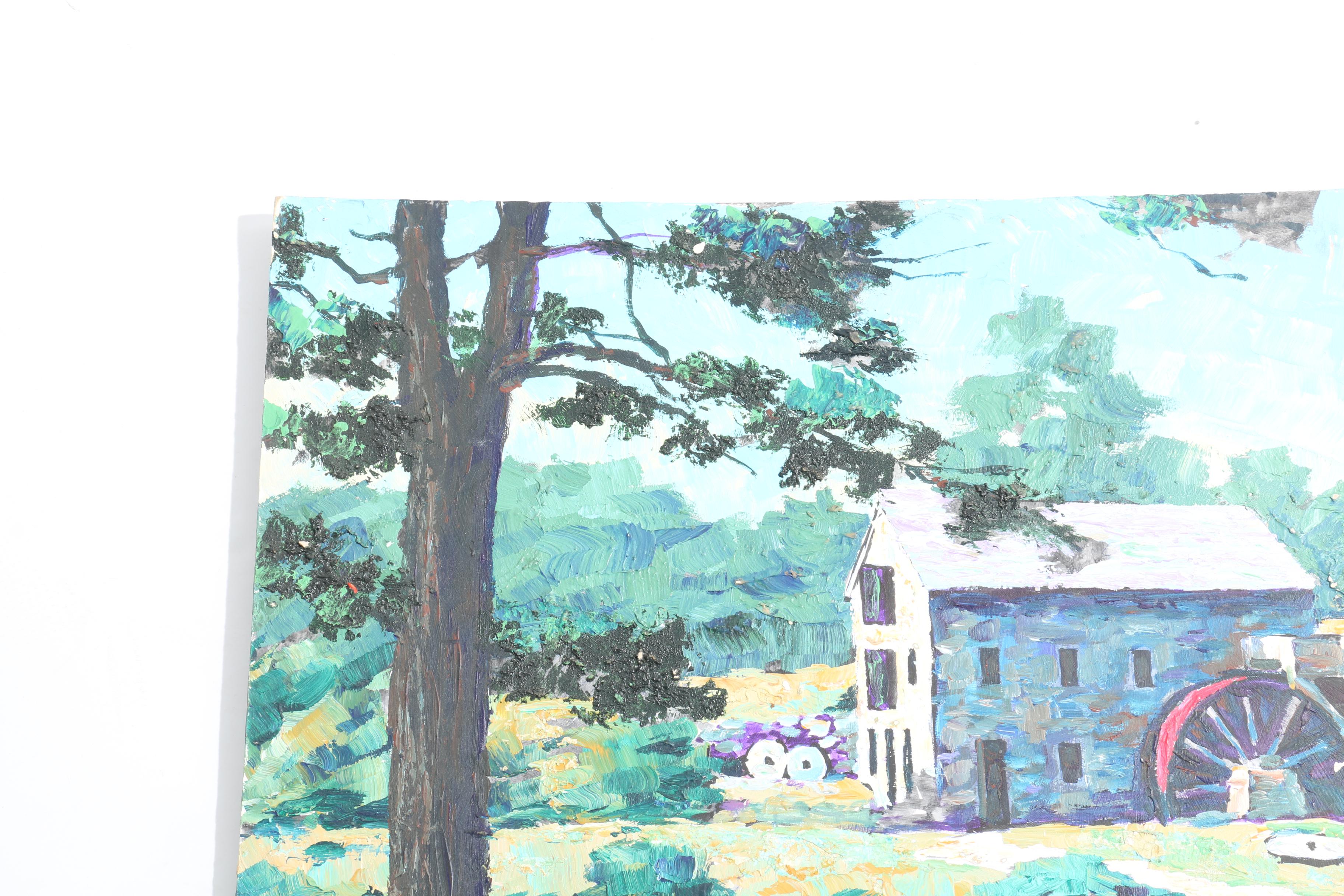 Attributed to Lucian Lupinski Oil Painting of a Water Mill