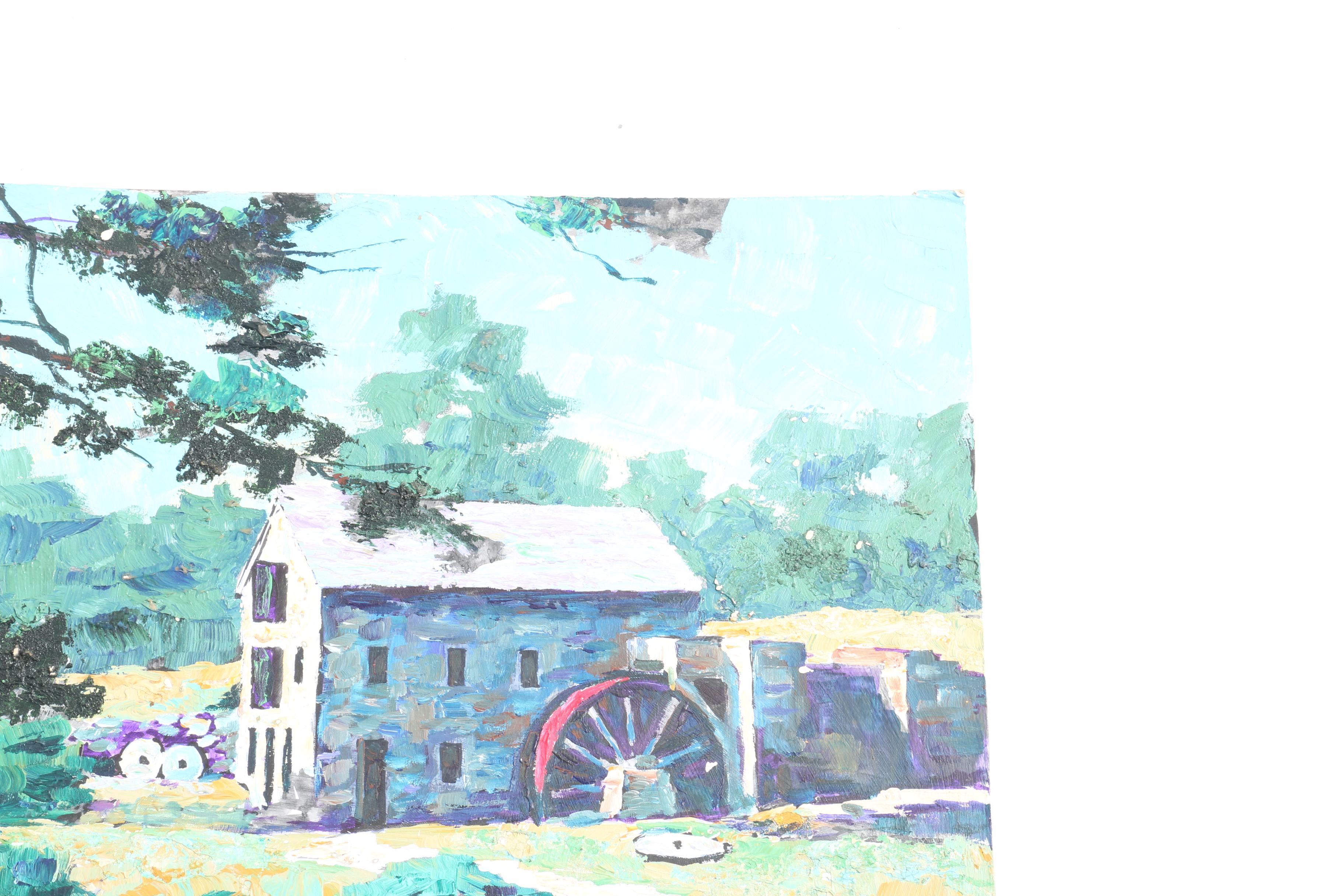 Attributed to Lucian Lupinski Oil Painting of a Water Mill