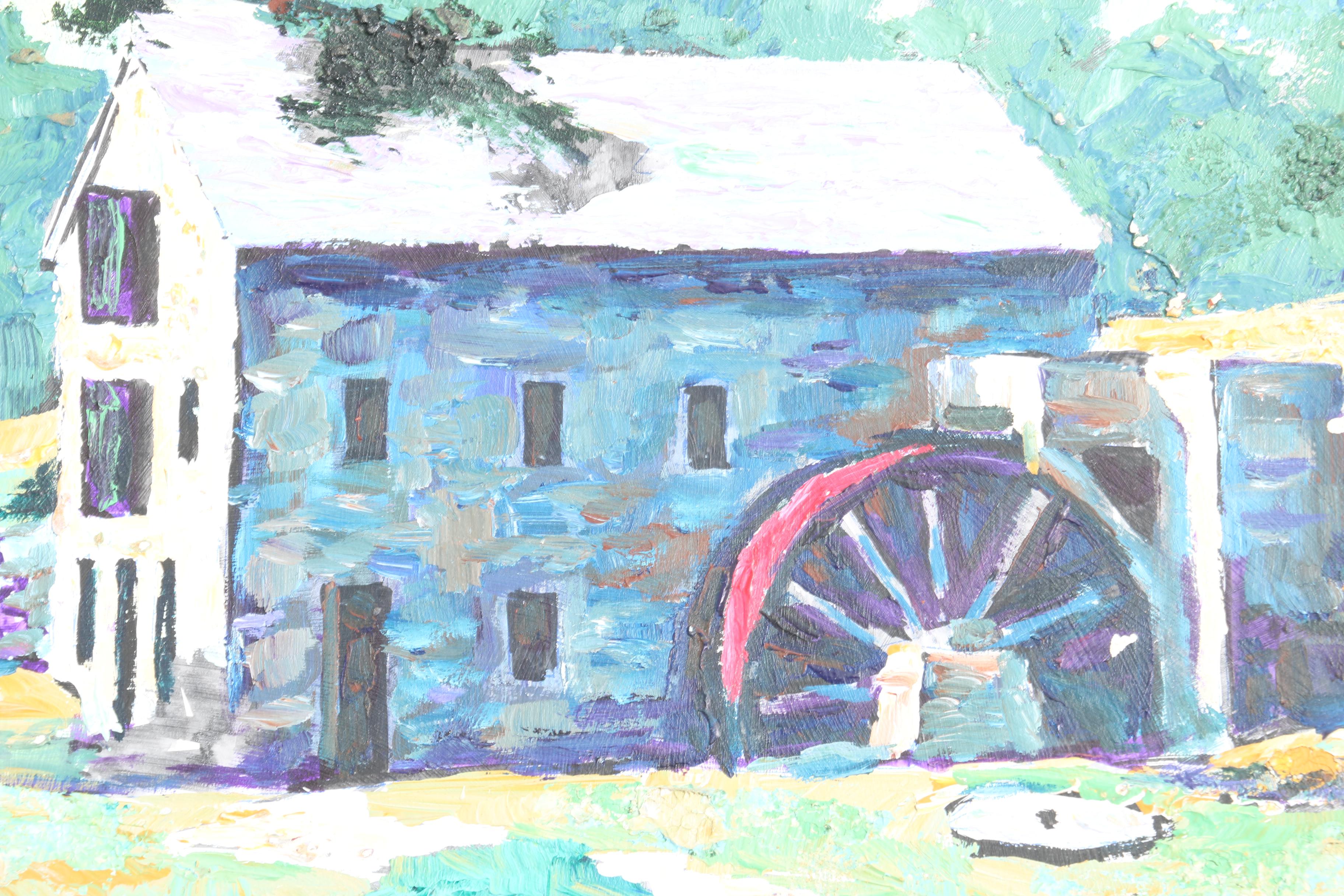 Attributed to Lucian Lupinski Oil Painting of a Water Mill