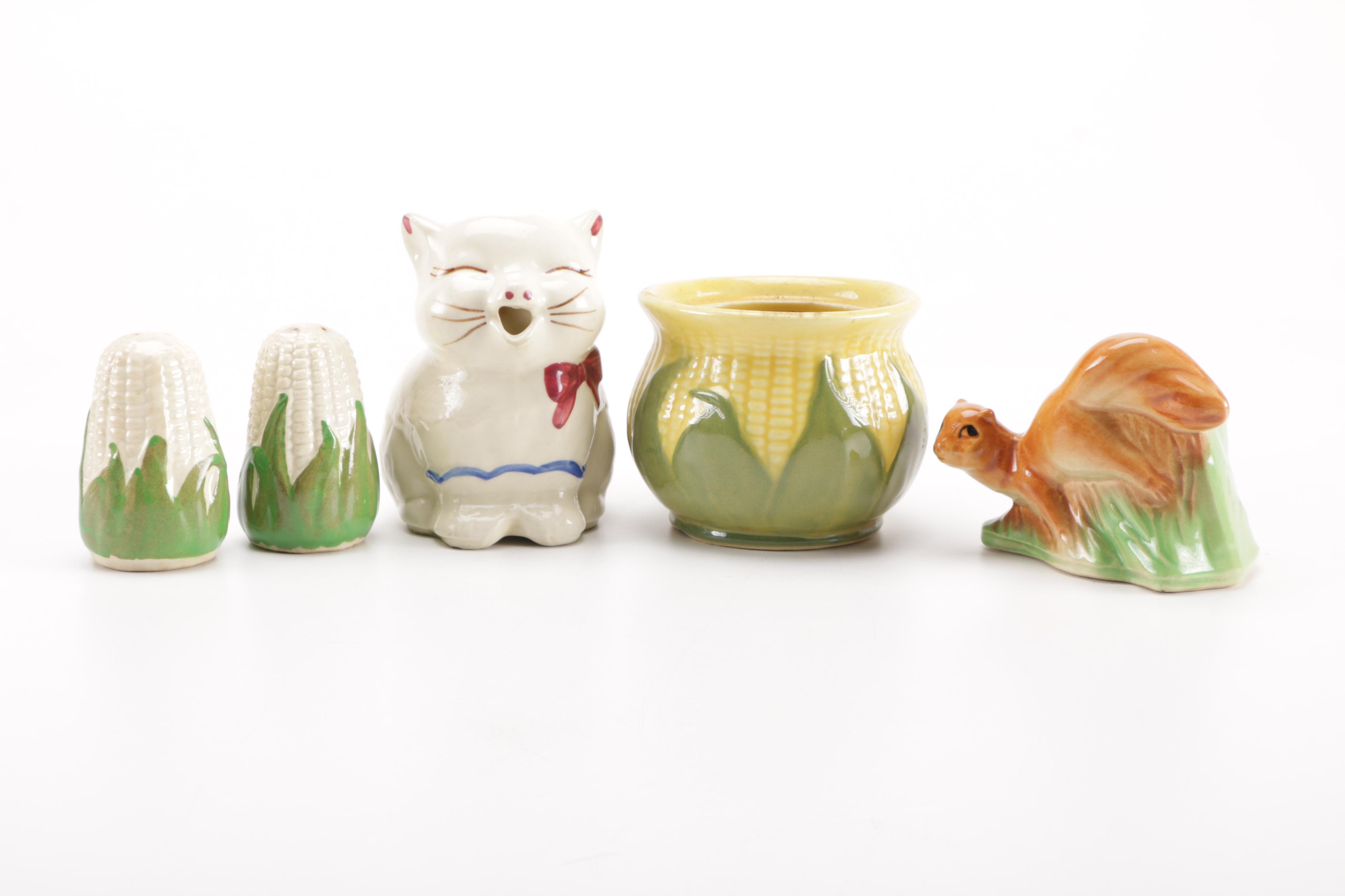 Vintage Figural Pottery Vessels Including Shawnee