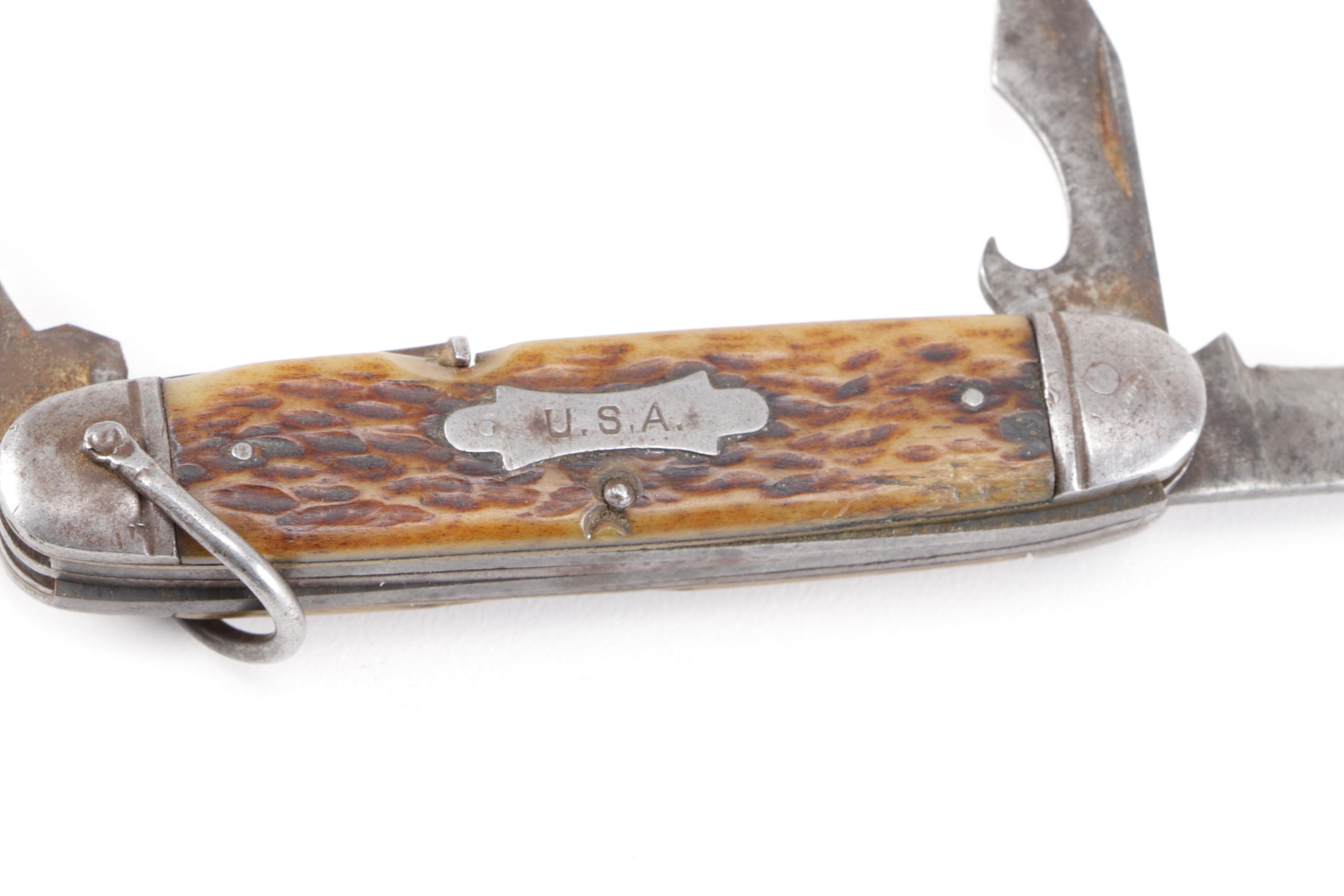 WWII Army Camillus Bone Pocket Knife