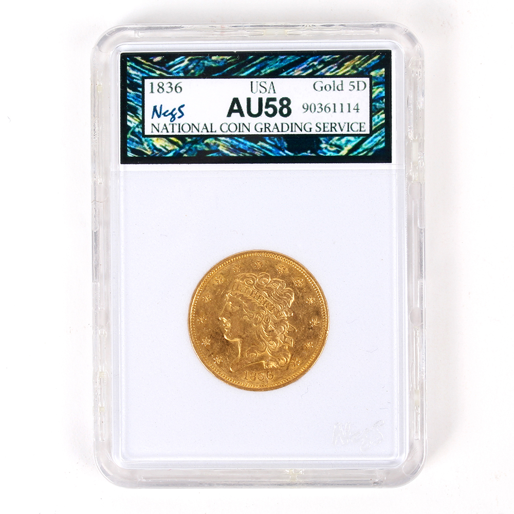 NCGS Graded 1836 Classic Head Gold Five Dollar Coin