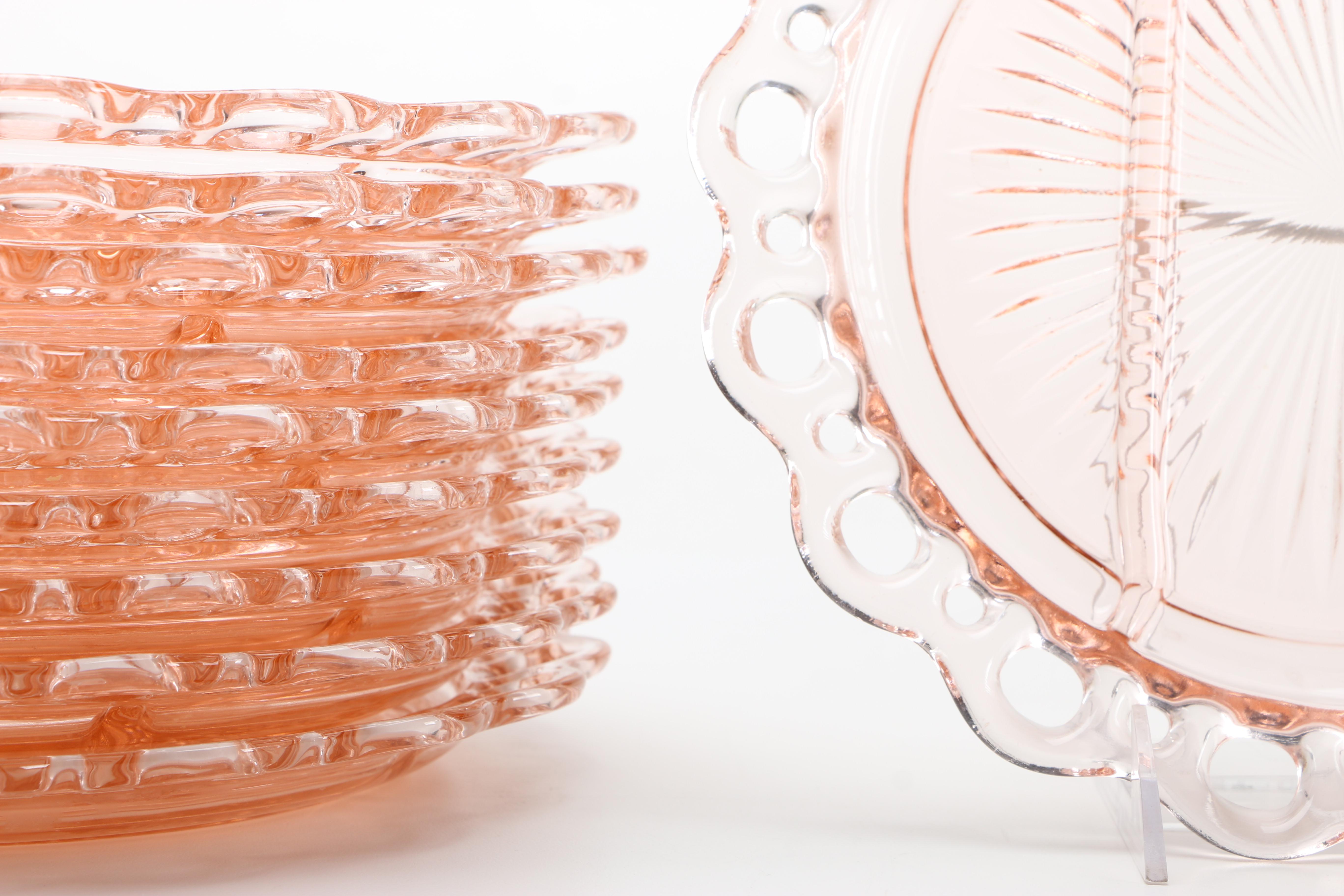 Pink Depression Glassware Featuring "Rosaline" Spiral Pattern