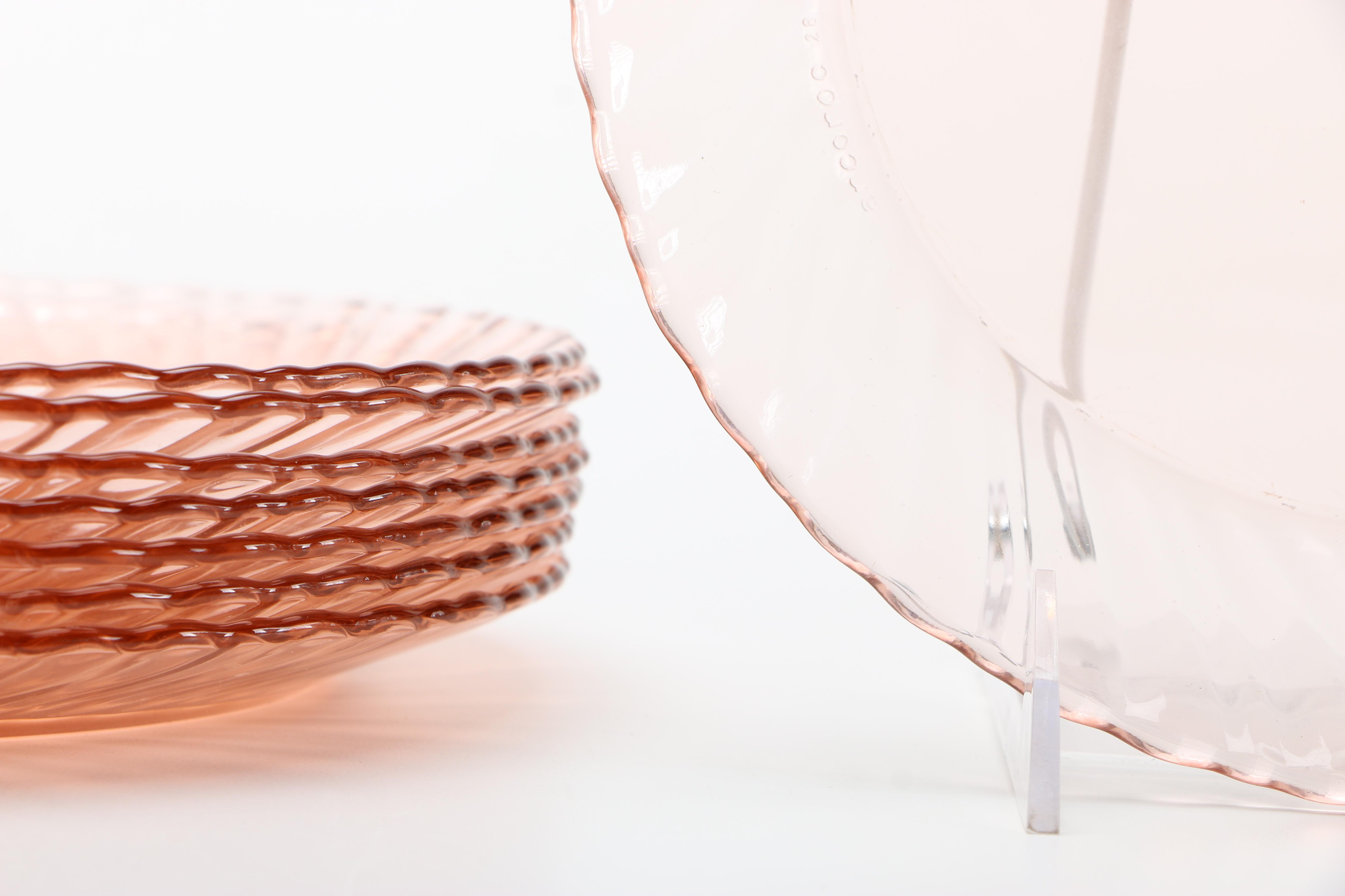 Pink Depression Glassware Featuring "Rosaline" Spiral Pattern