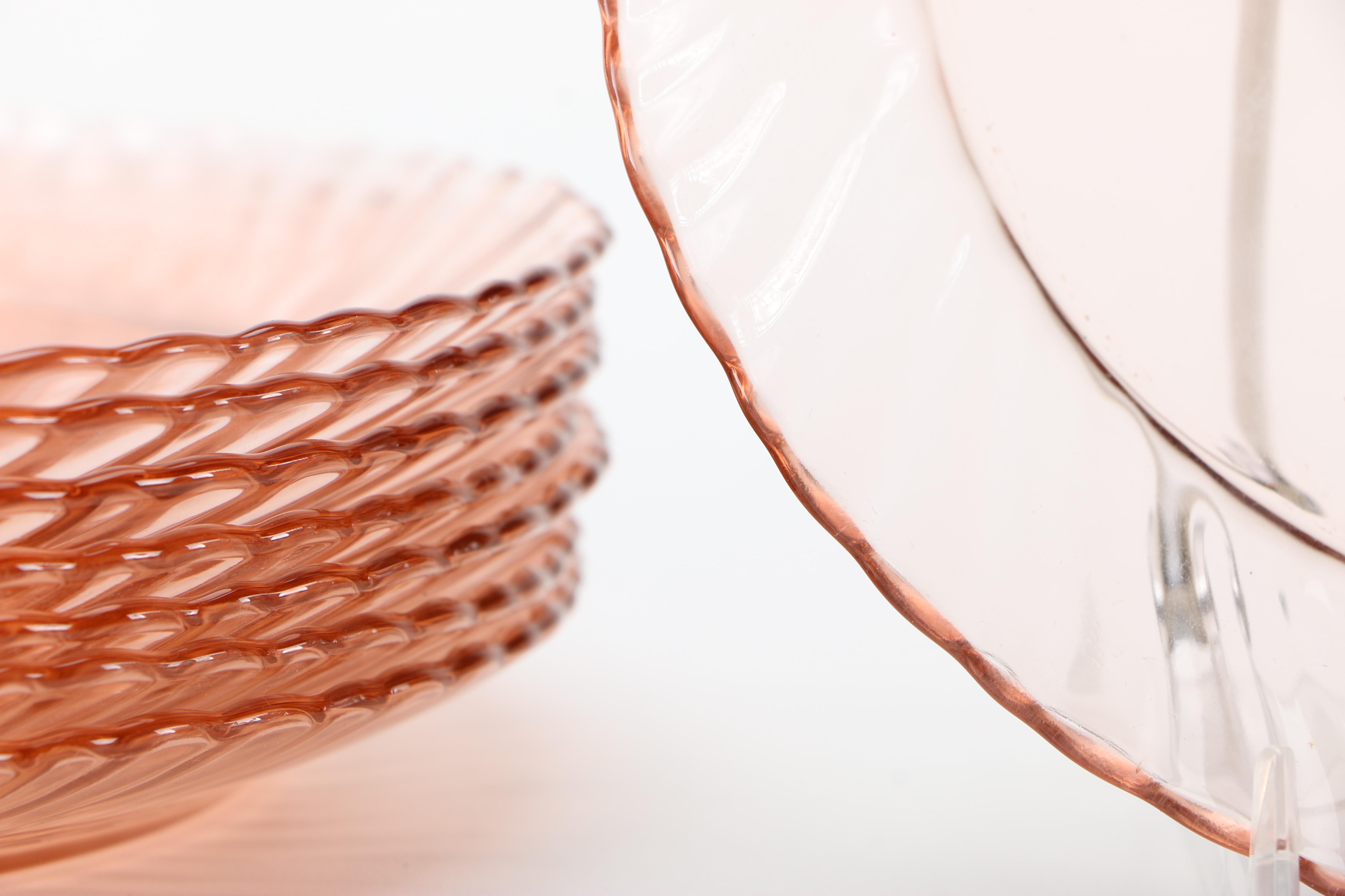 Pink Depression Glassware Featuring "Rosaline" Spiral Pattern