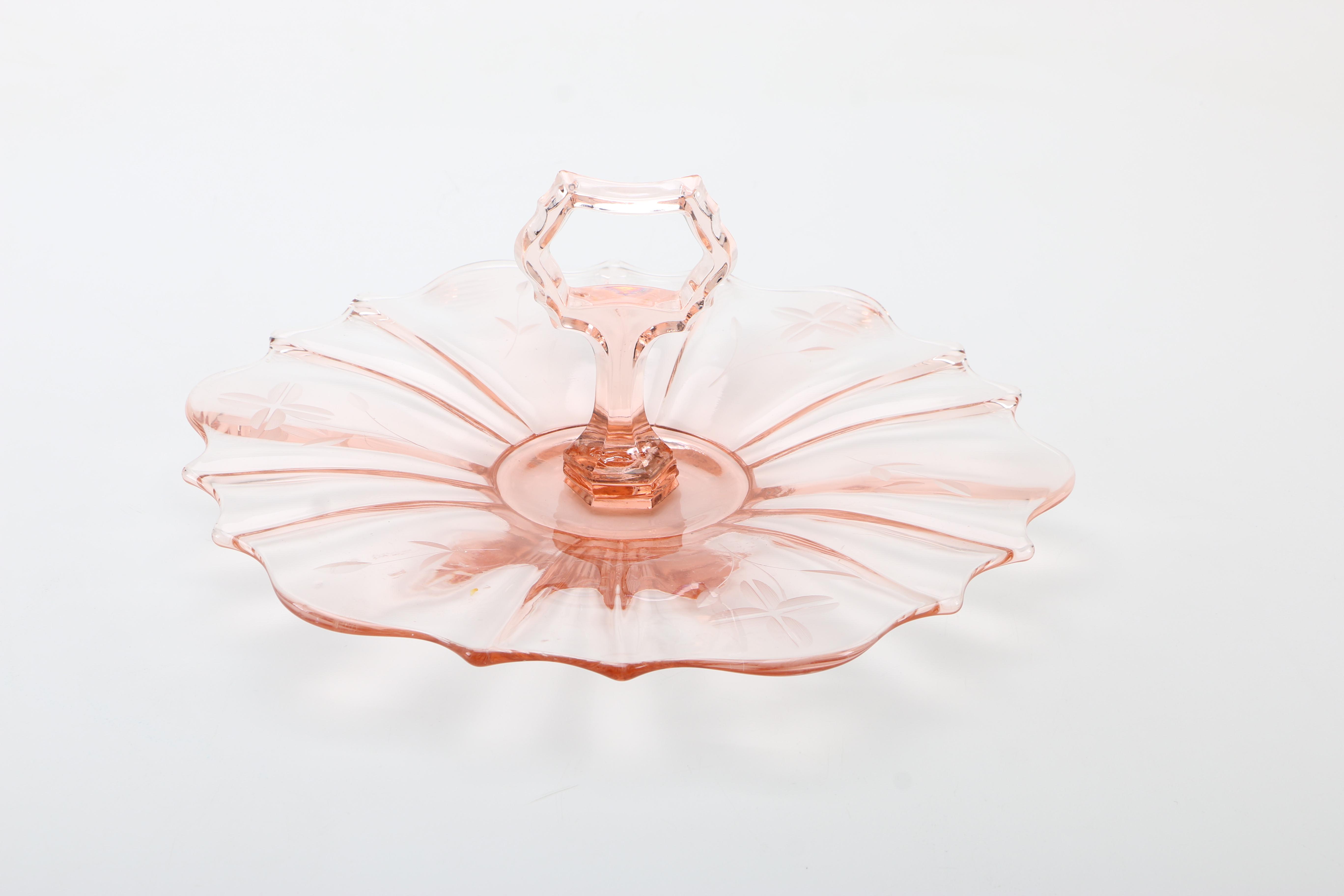 Pink Depression Glassware Featuring "Rosaline" Spiral Pattern