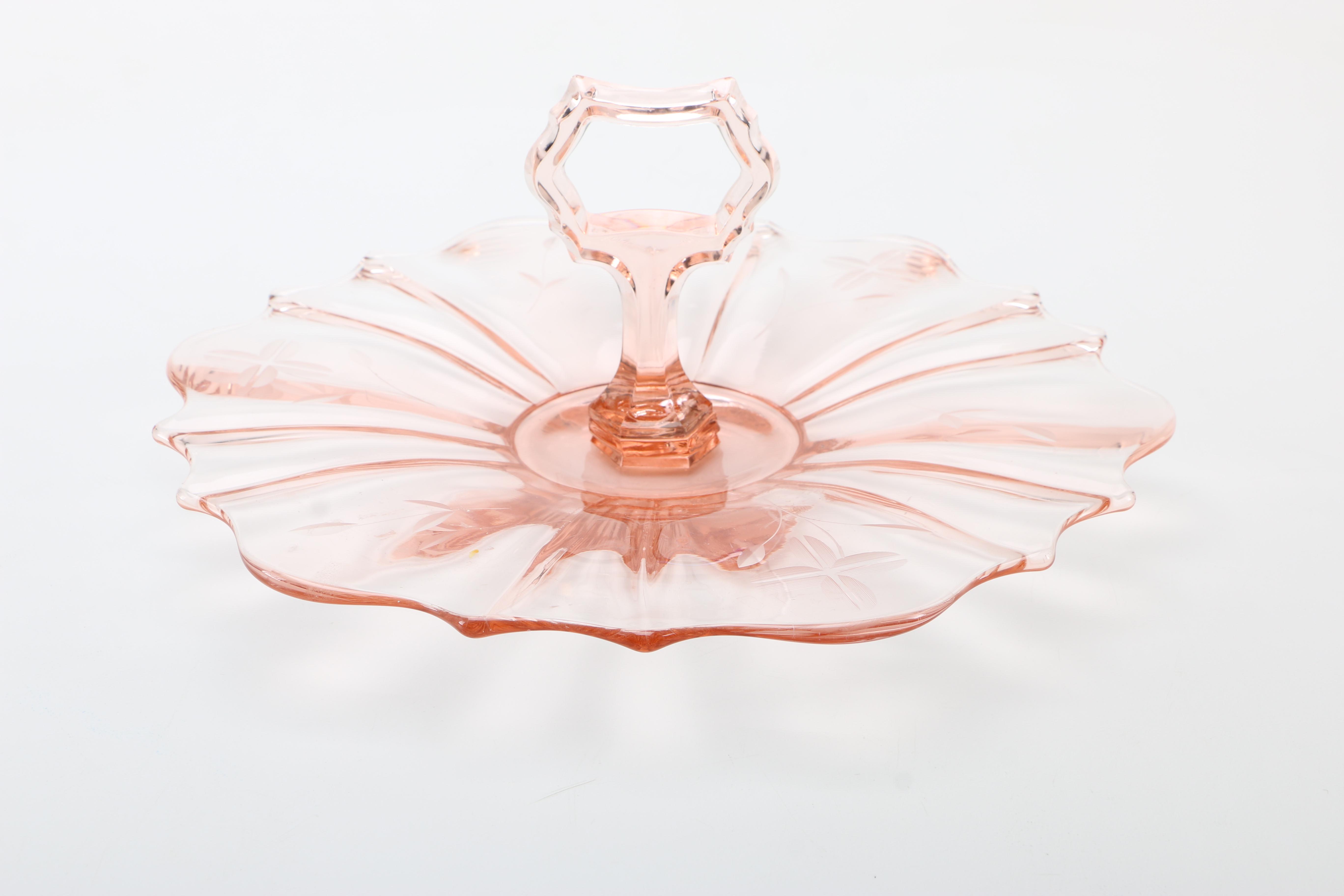 Pink Depression Glassware Featuring "Rosaline" Spiral Pattern