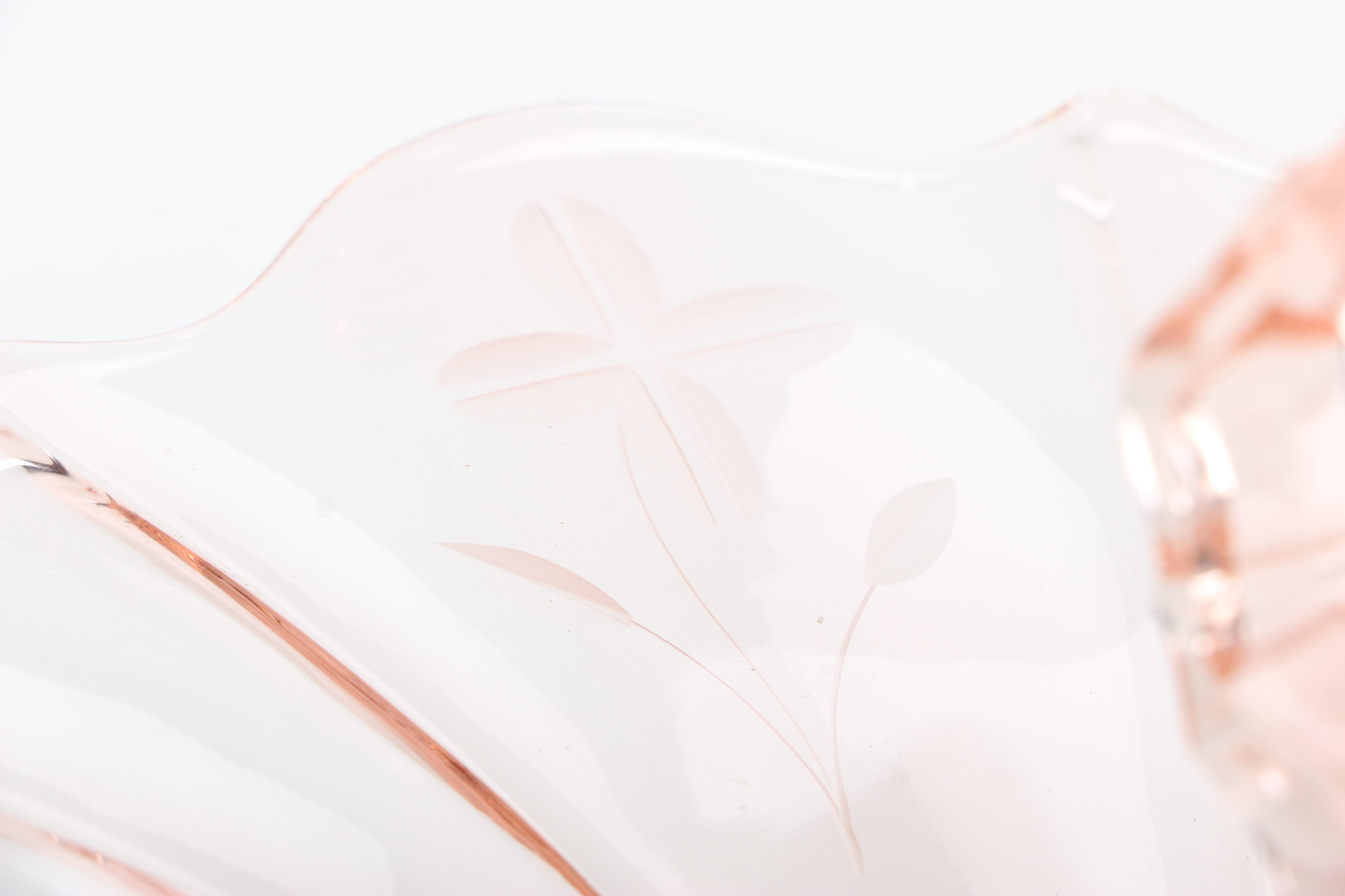 Pink Depression Glassware Featuring "Rosaline" Spiral Pattern