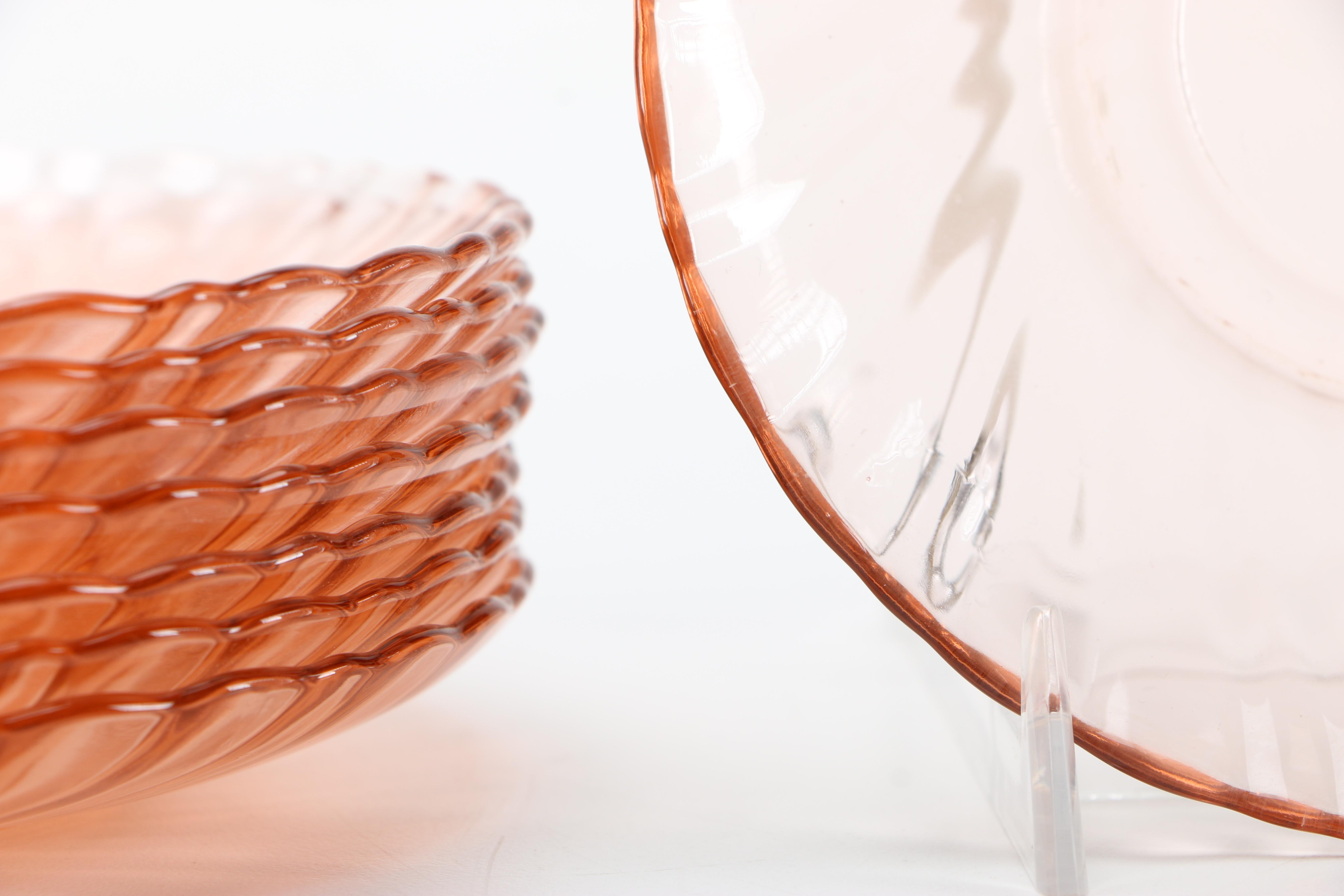 Pink Depression Glassware Featuring "Rosaline" Spiral Pattern