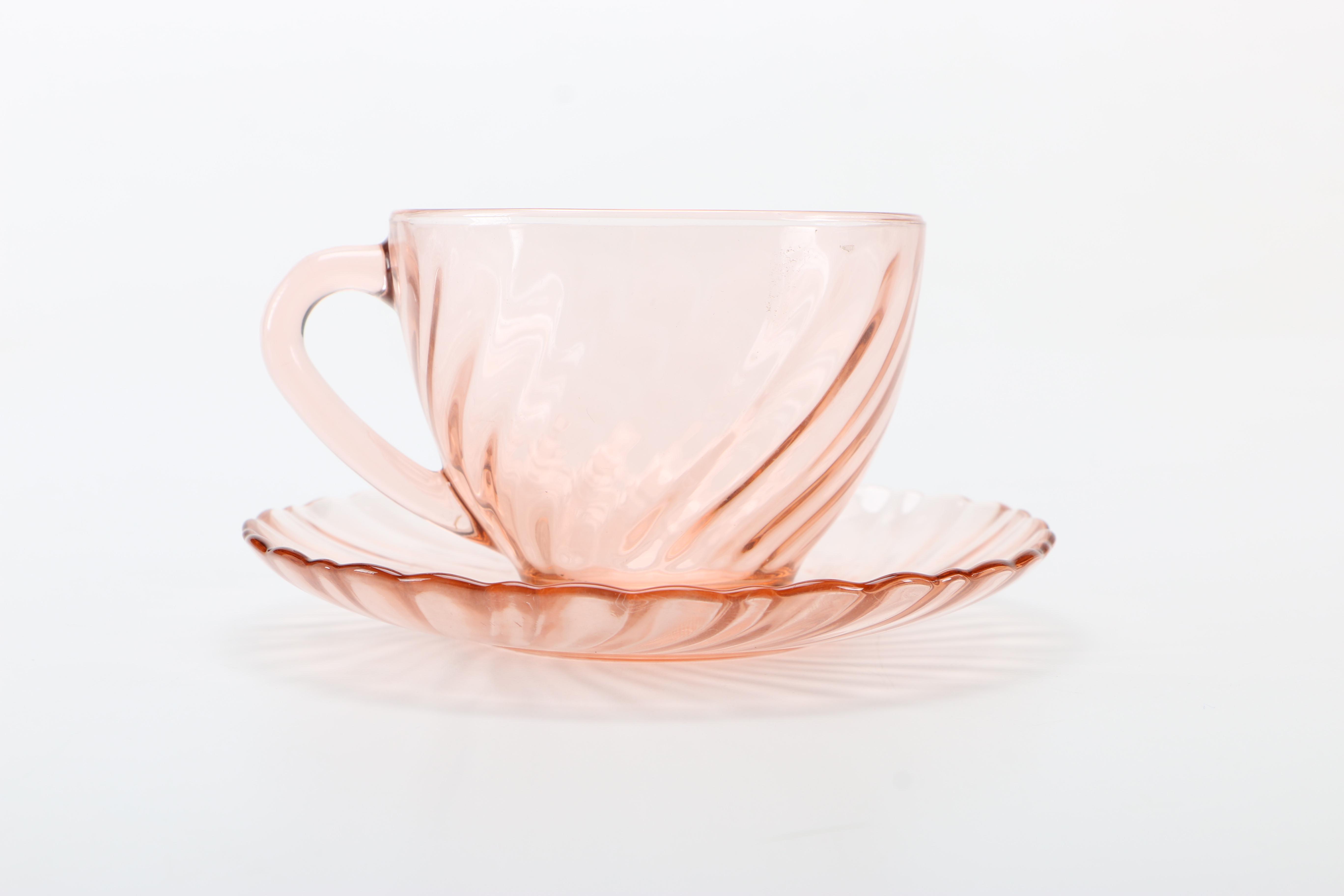 Pink Depression Glassware Featuring "Rosaline" Spiral Pattern
