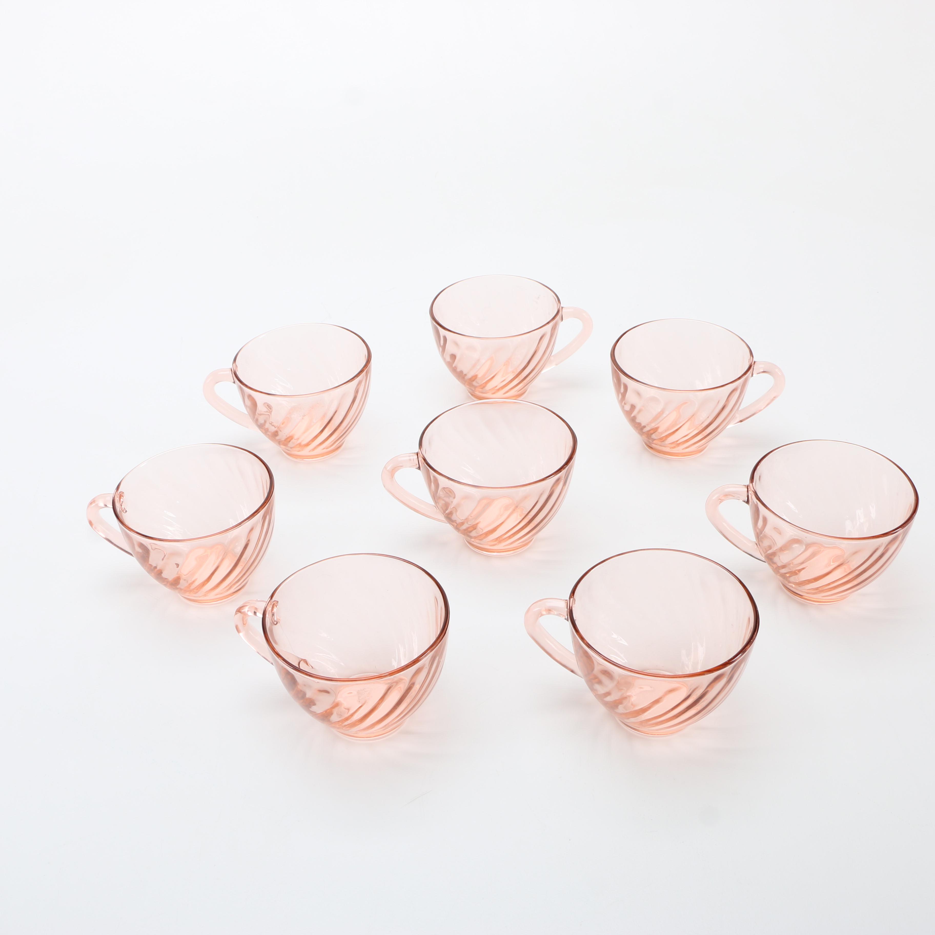 Pink Depression Glassware Featuring "Rosaline" Spiral Pattern