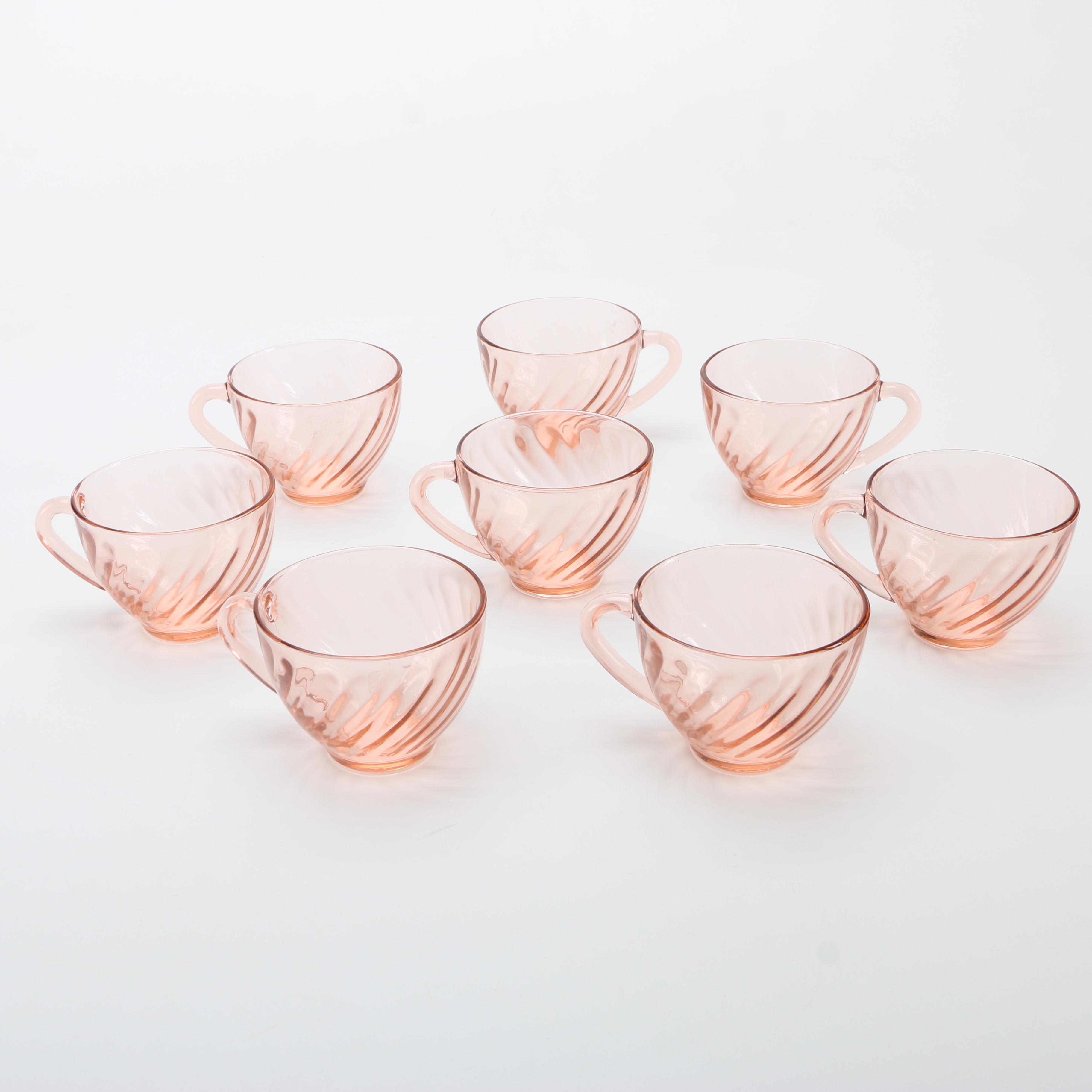 Pink Depression Glassware Featuring "Rosaline" Spiral Pattern