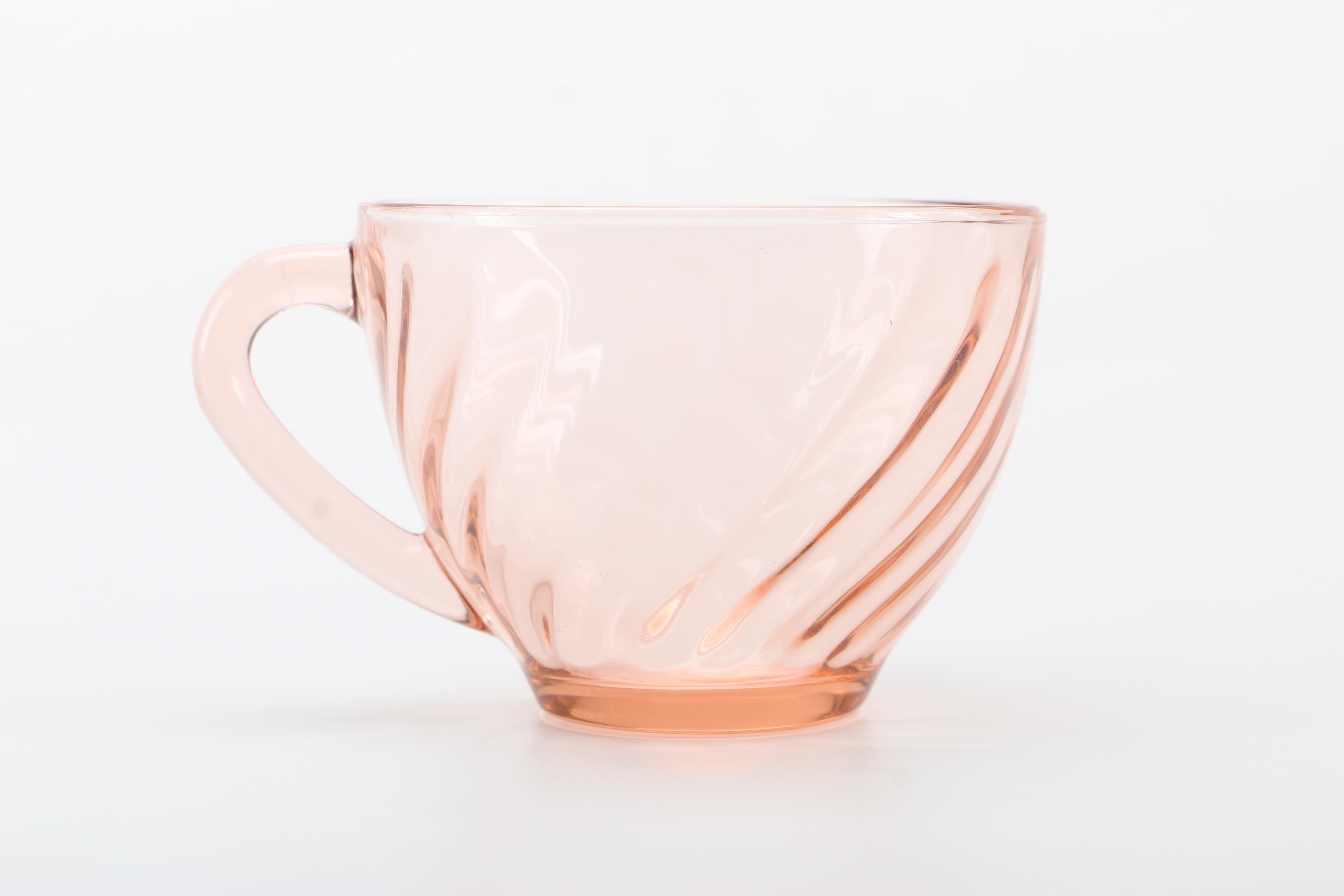 Pink Depression Glassware Featuring "Rosaline" Spiral Pattern