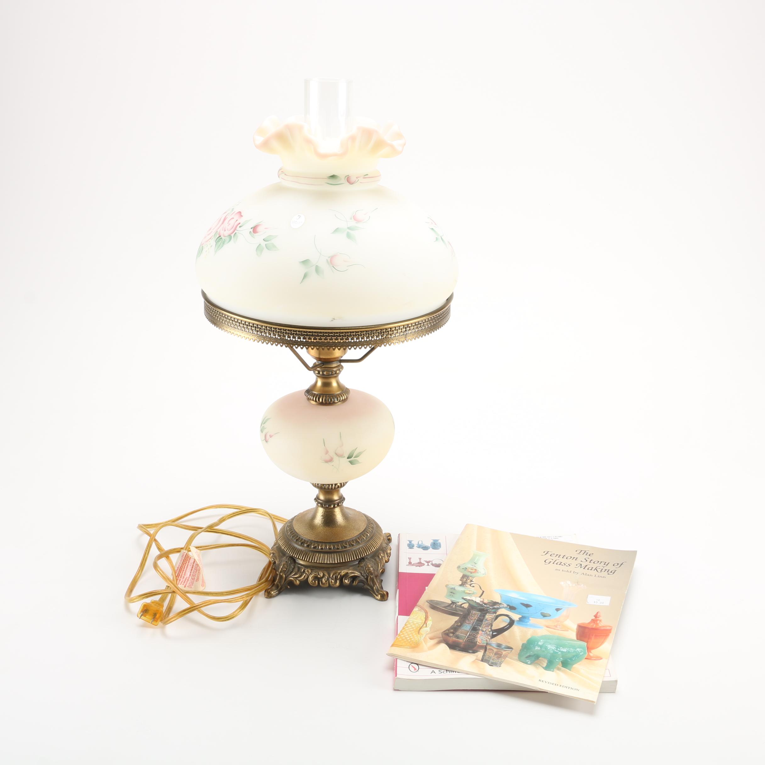 Fenton Hurricane Lamp and Books