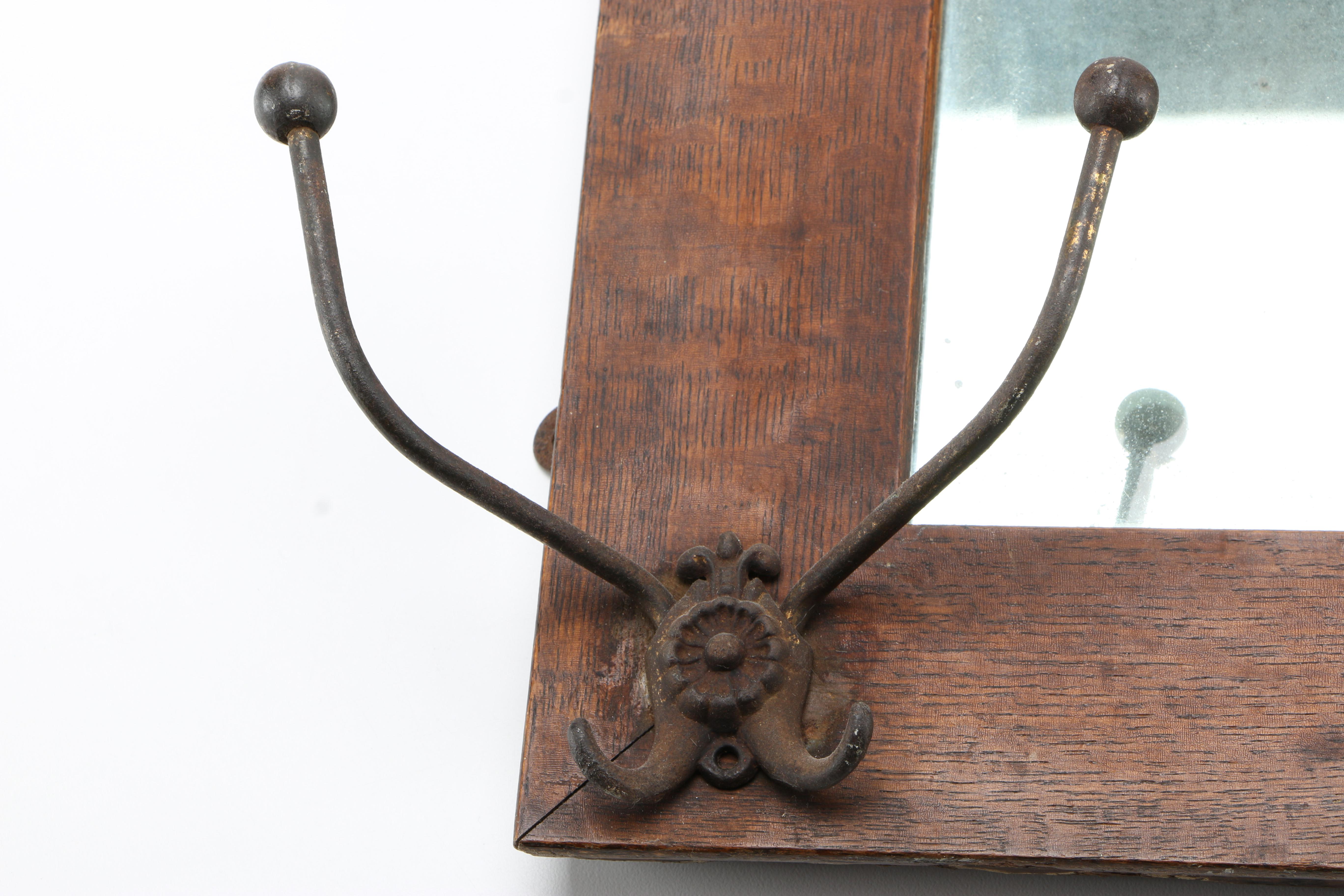 Wooden Mirror With Hooks