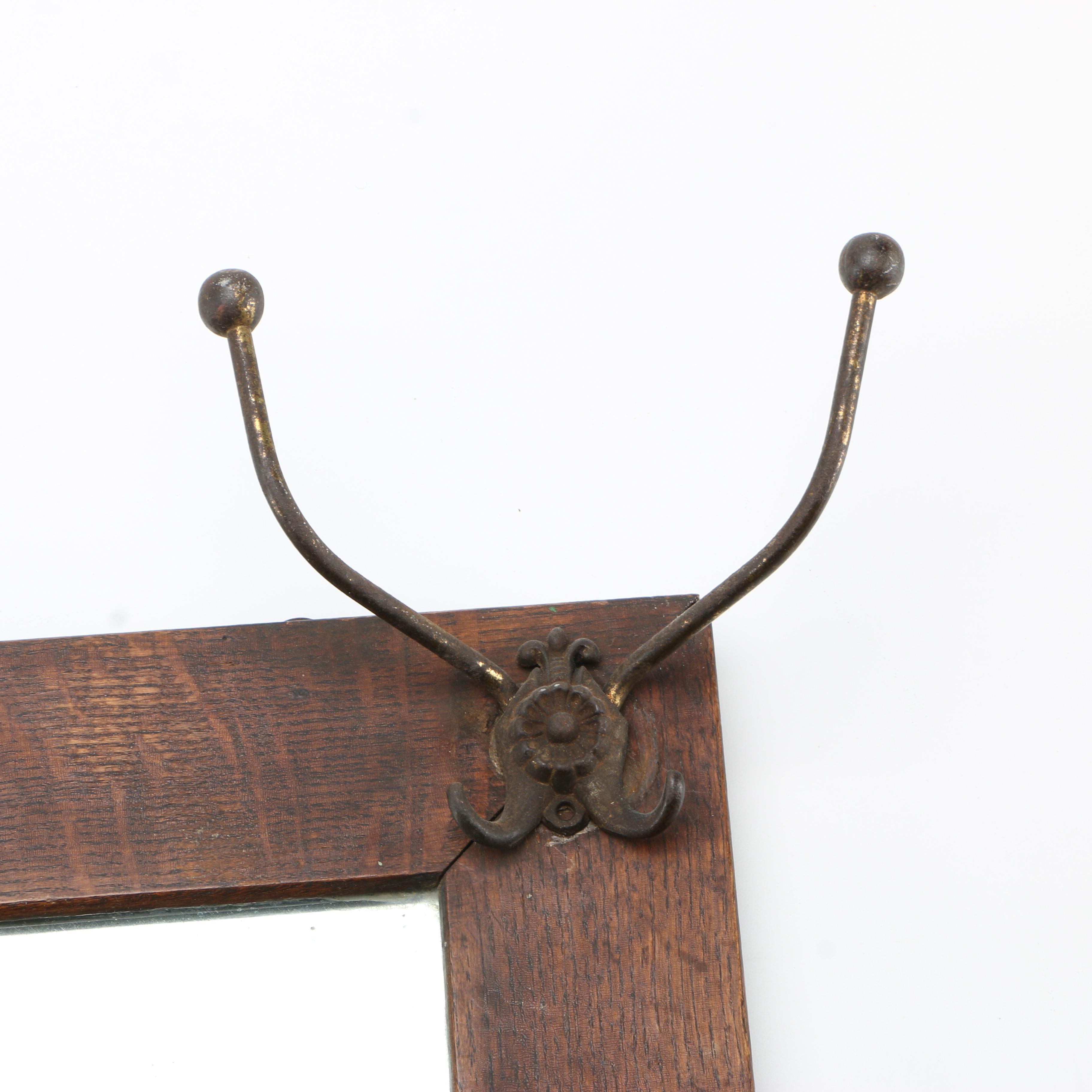 Wooden Mirror With Hooks