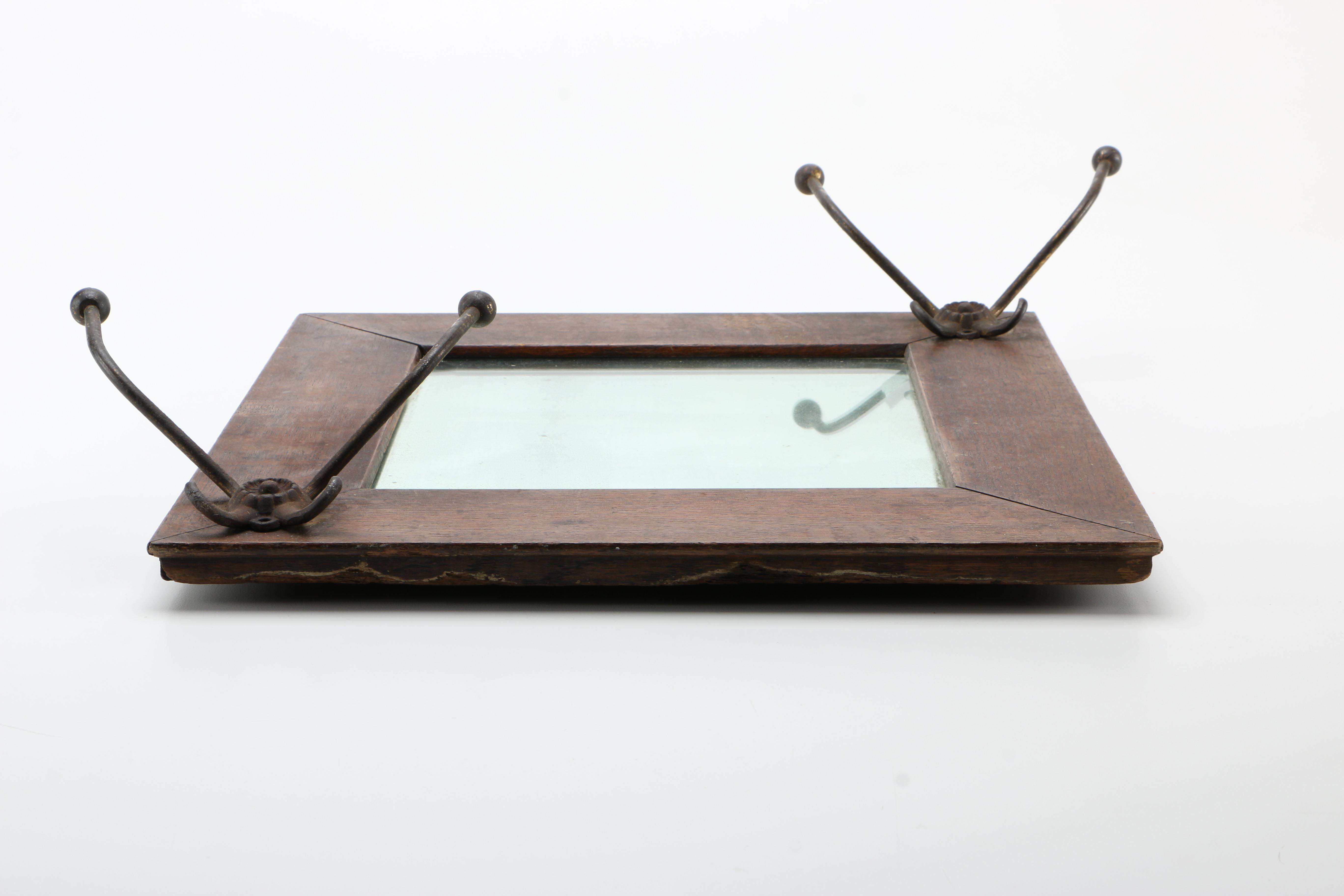Wooden Mirror With Hooks