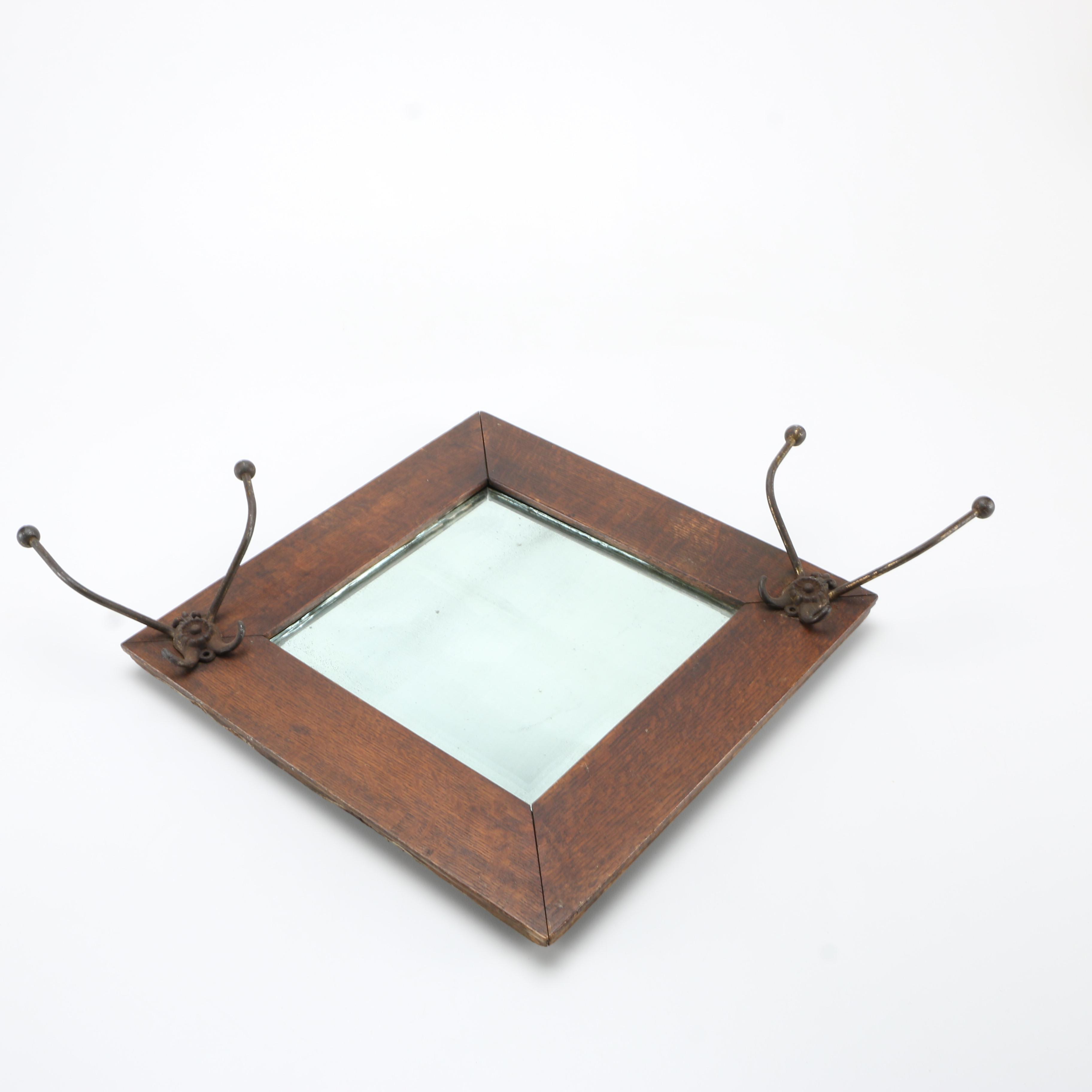 Wooden Mirror With Hooks