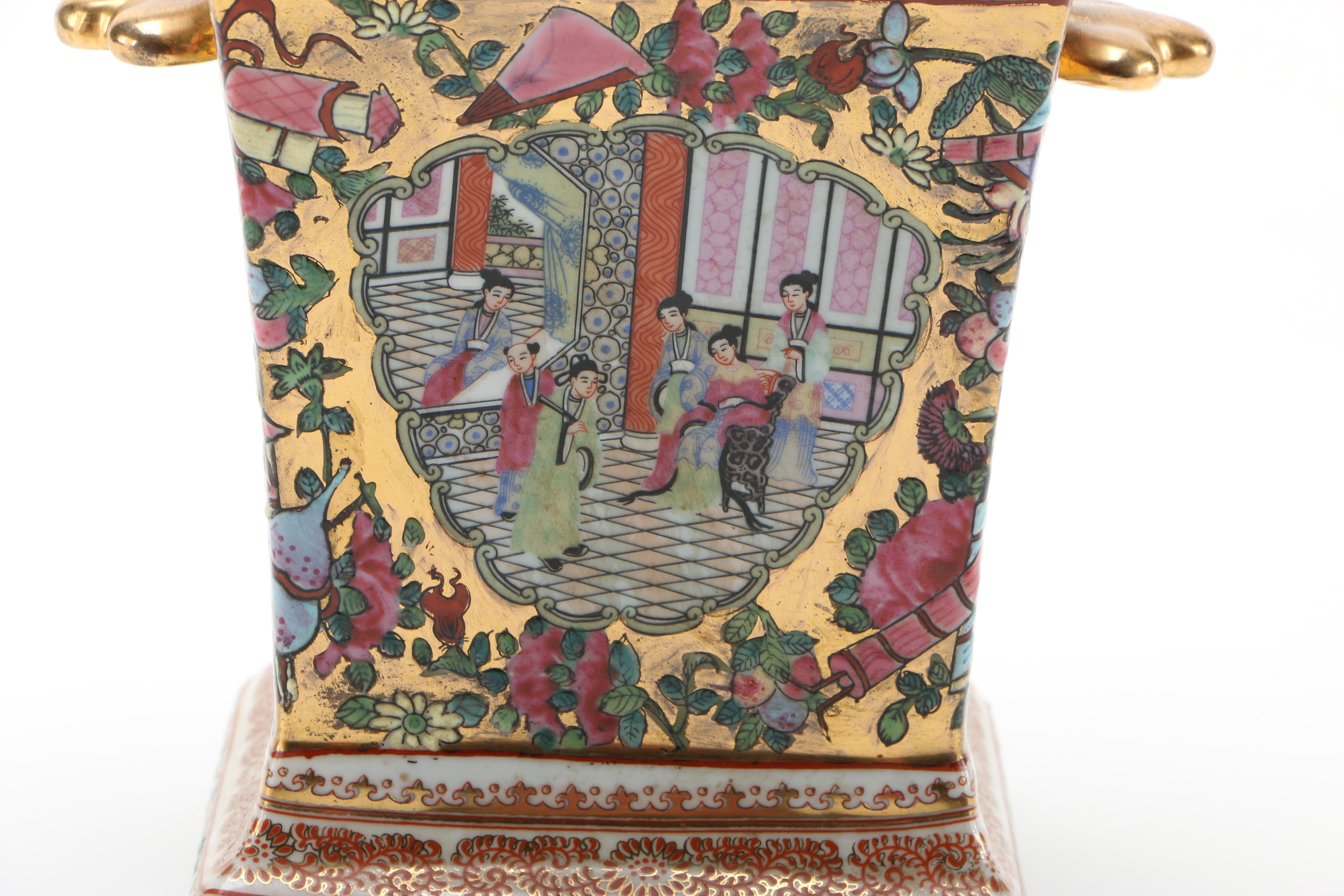 Circa 1960s Chinese Rose Medallion Style Porcelain Bough Pots