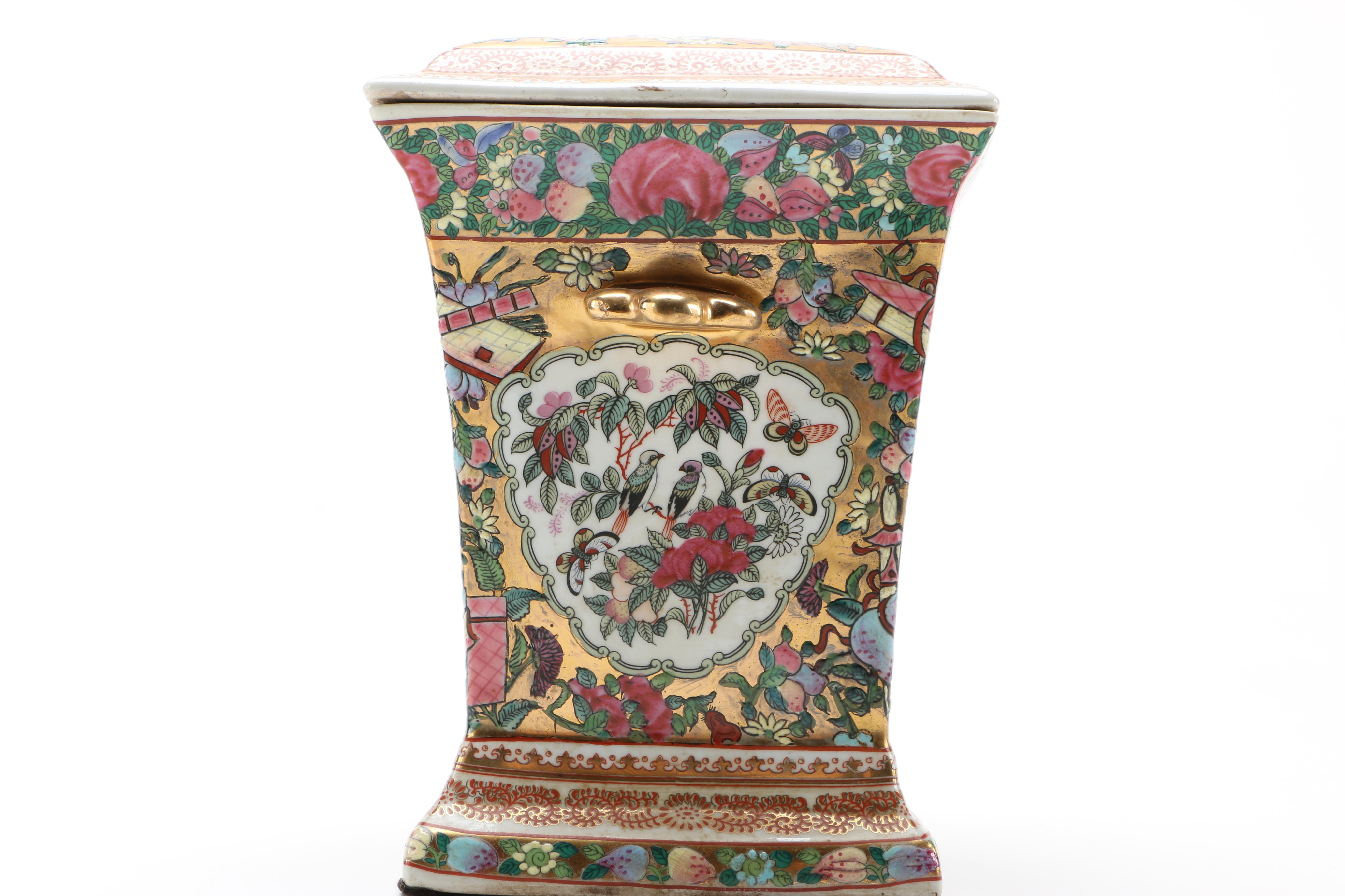 Circa 1960s Chinese Rose Medallion Style Porcelain Bough Pots