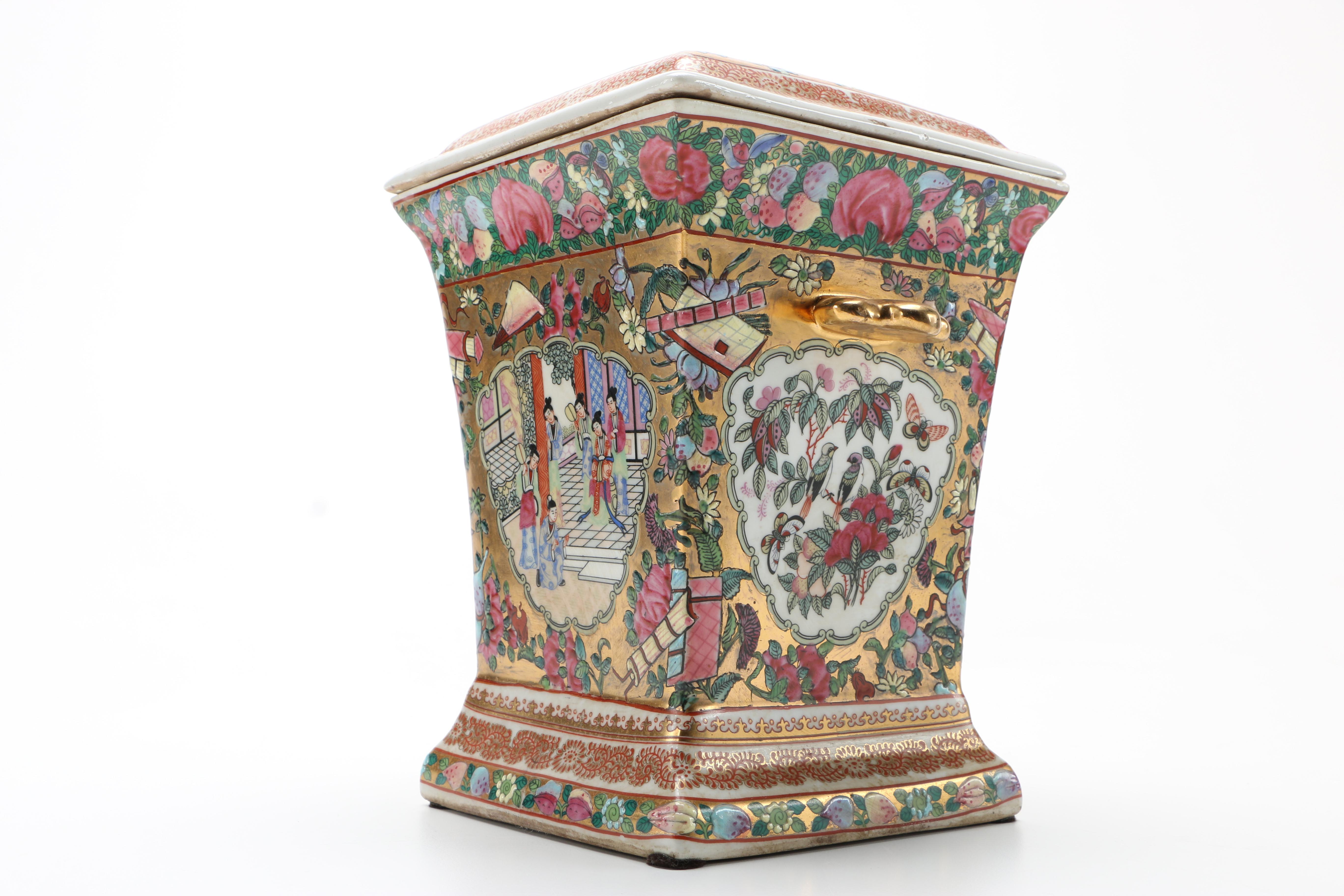 Circa 1960s Chinese Rose Medallion Style Porcelain Bough Pots