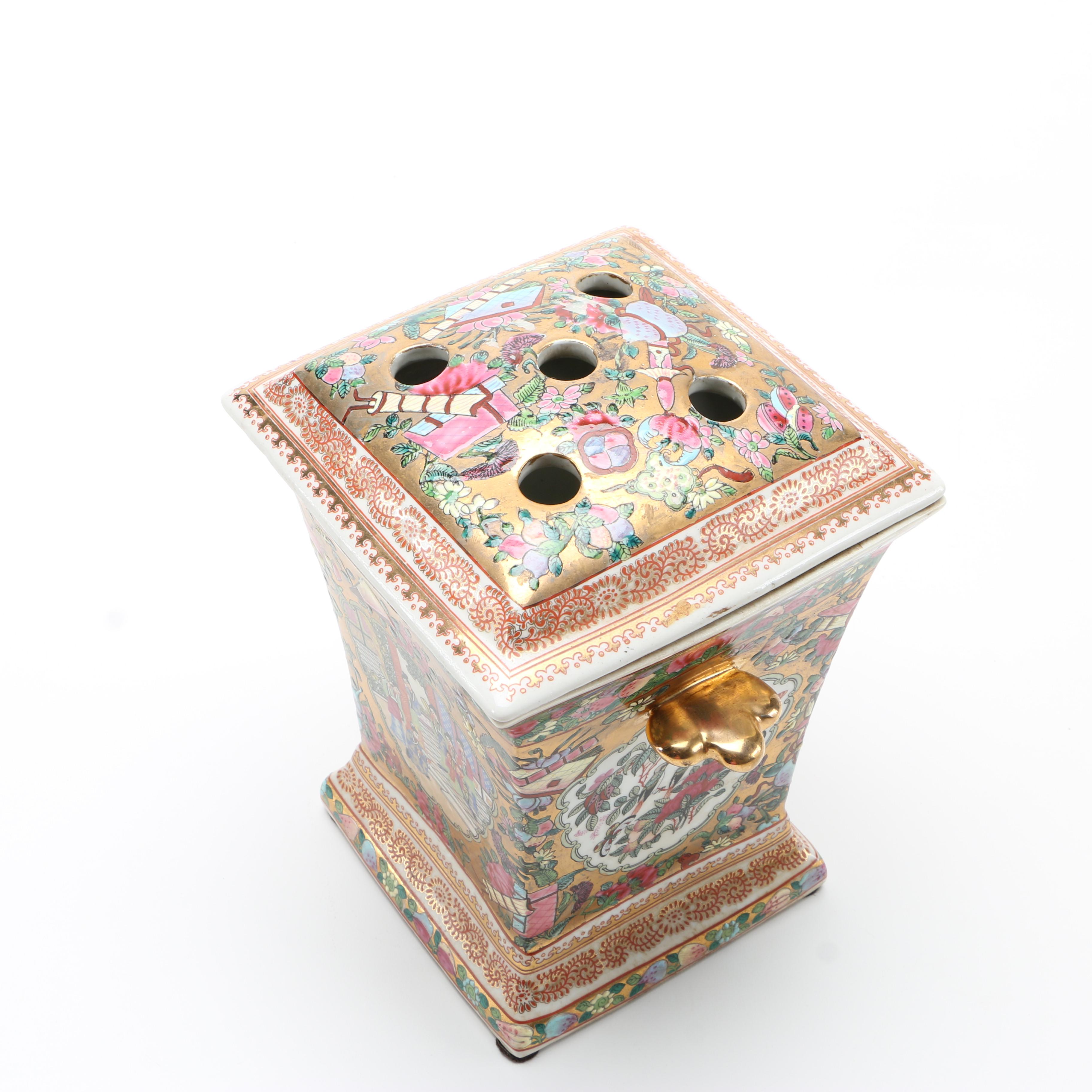 Circa 1960s Chinese Rose Medallion Style Porcelain Bough Pots