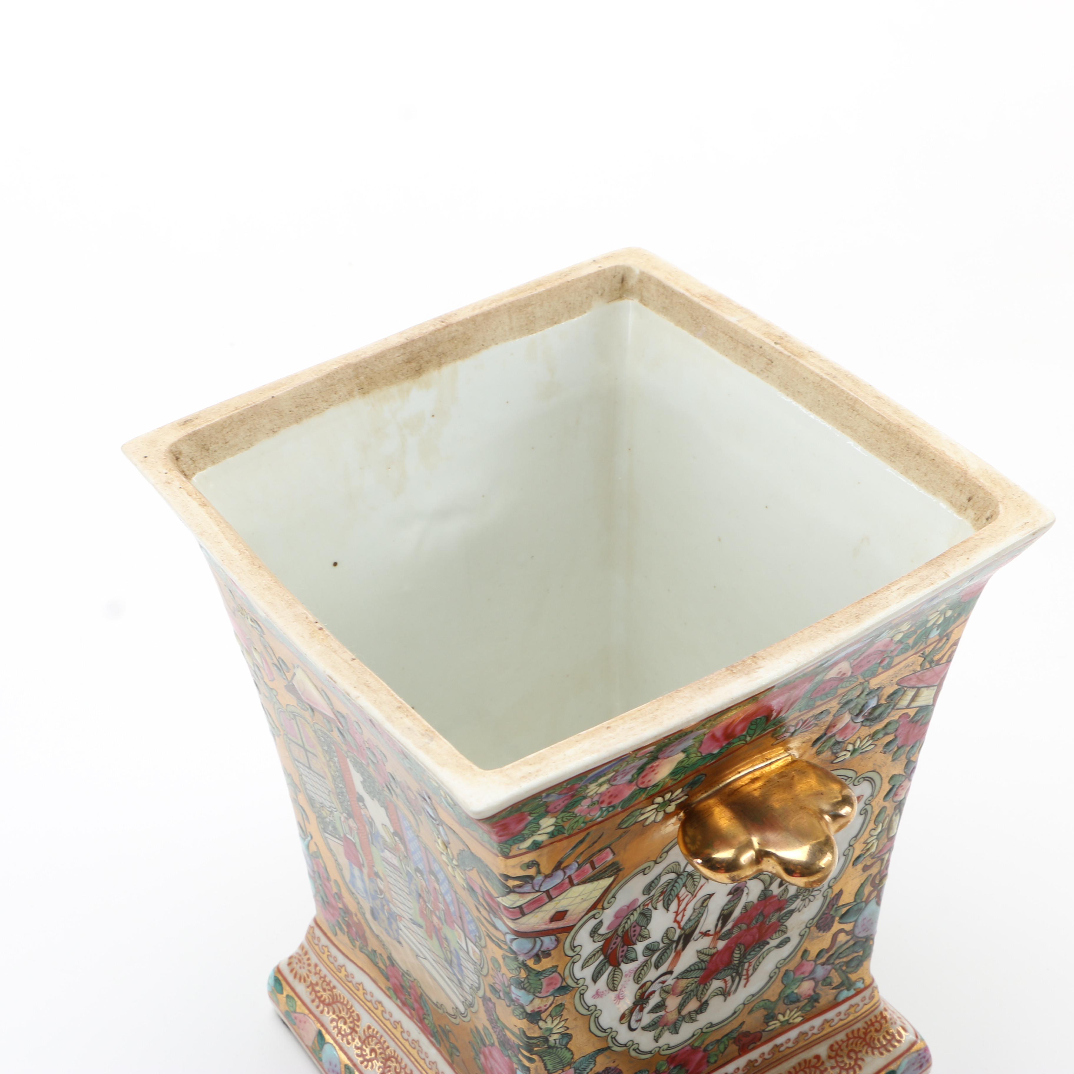 Circa 1960s Chinese Rose Medallion Style Porcelain Bough Pots