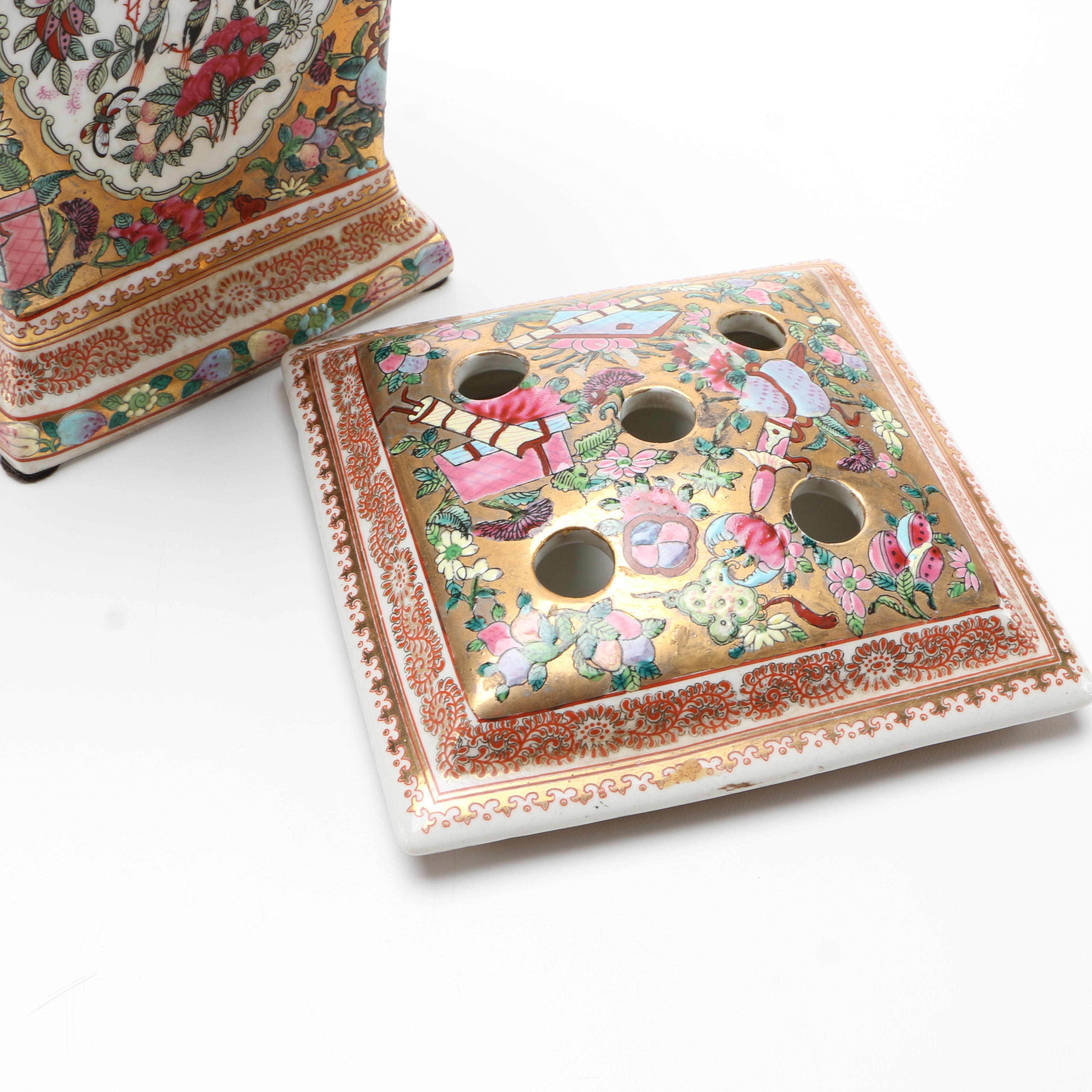 Circa 1960s Chinese Rose Medallion Style Porcelain Bough Pots