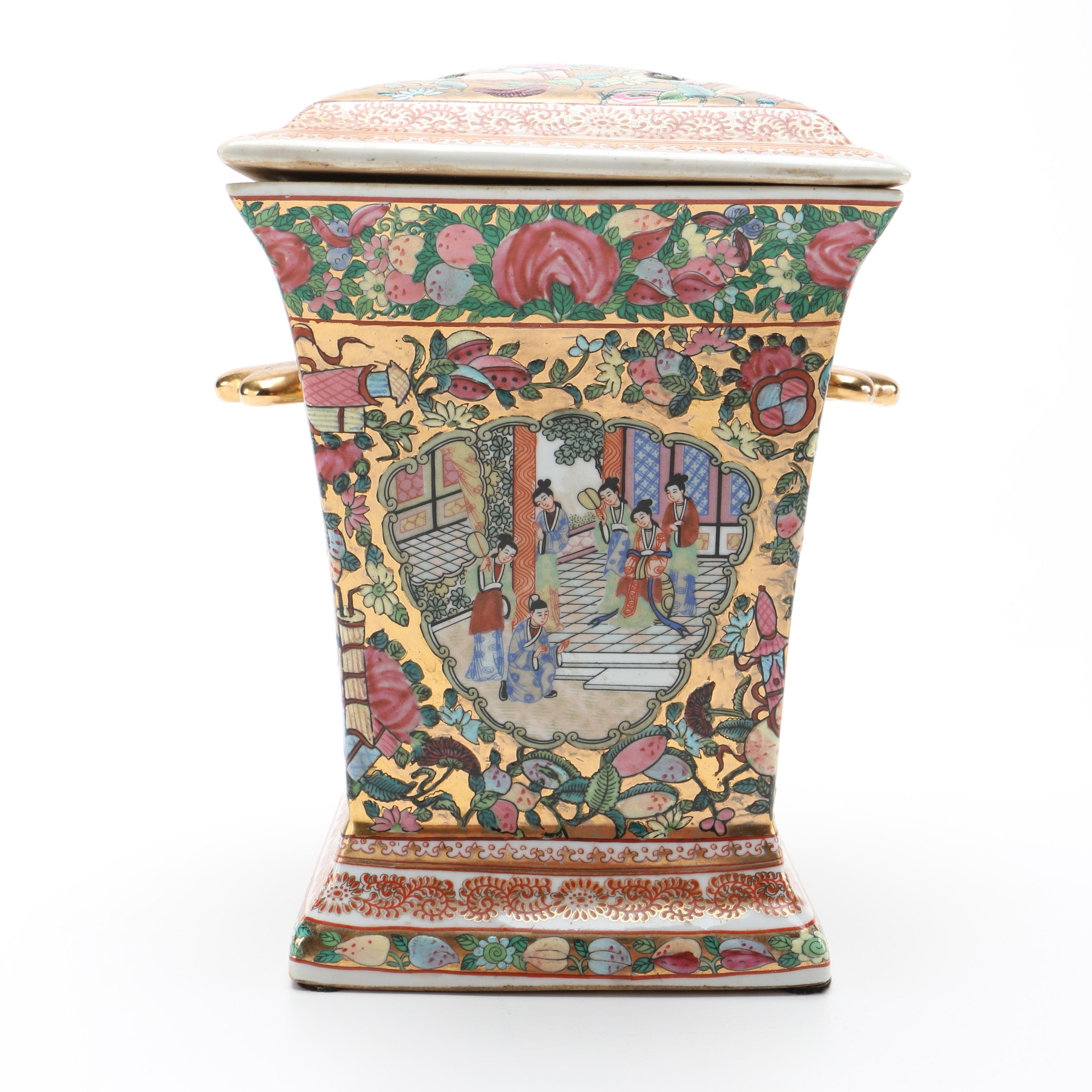 Circa 1960s Chinese Rose Medallion Style Porcelain Bough Pots