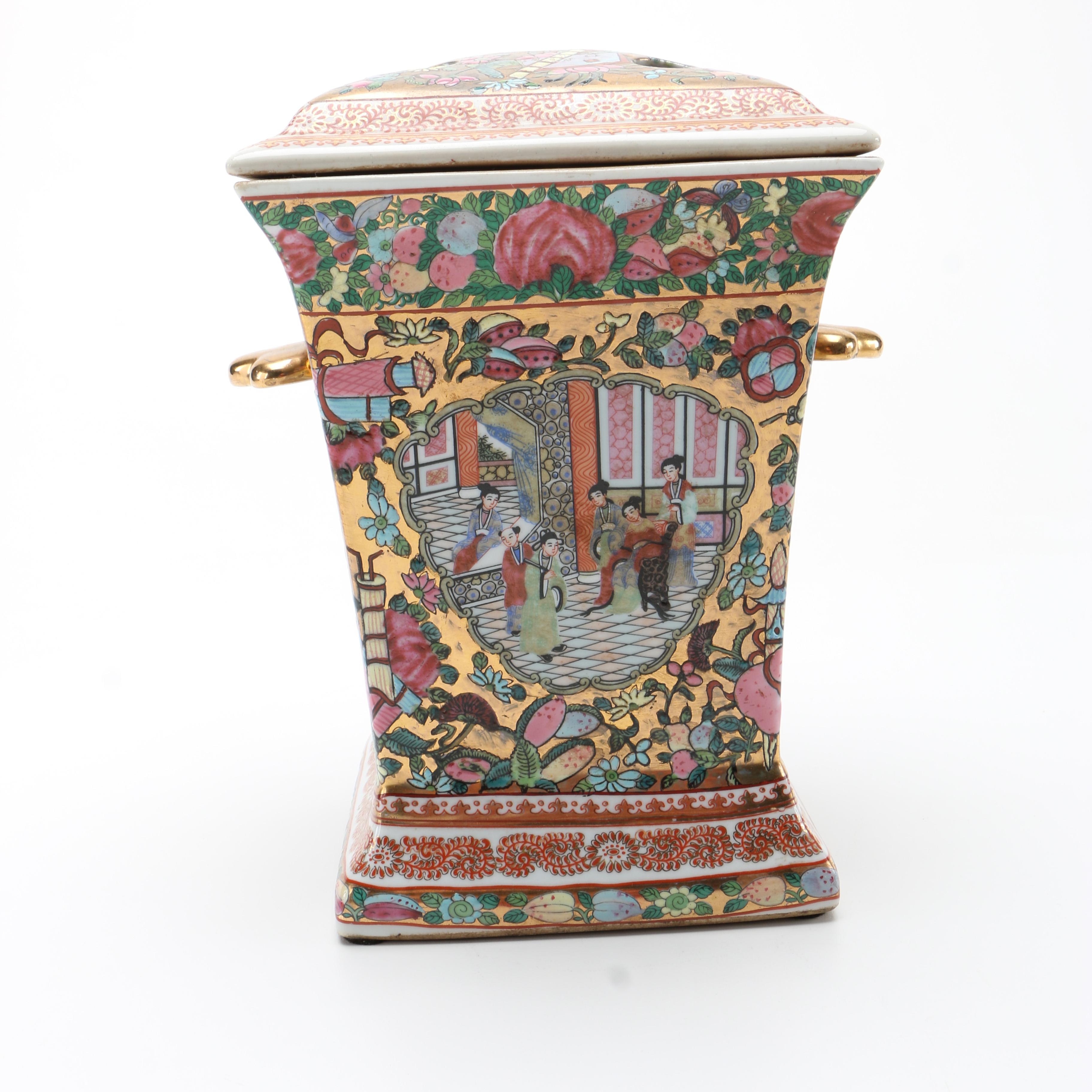 Circa 1960s Chinese Rose Medallion Style Porcelain Bough Pots