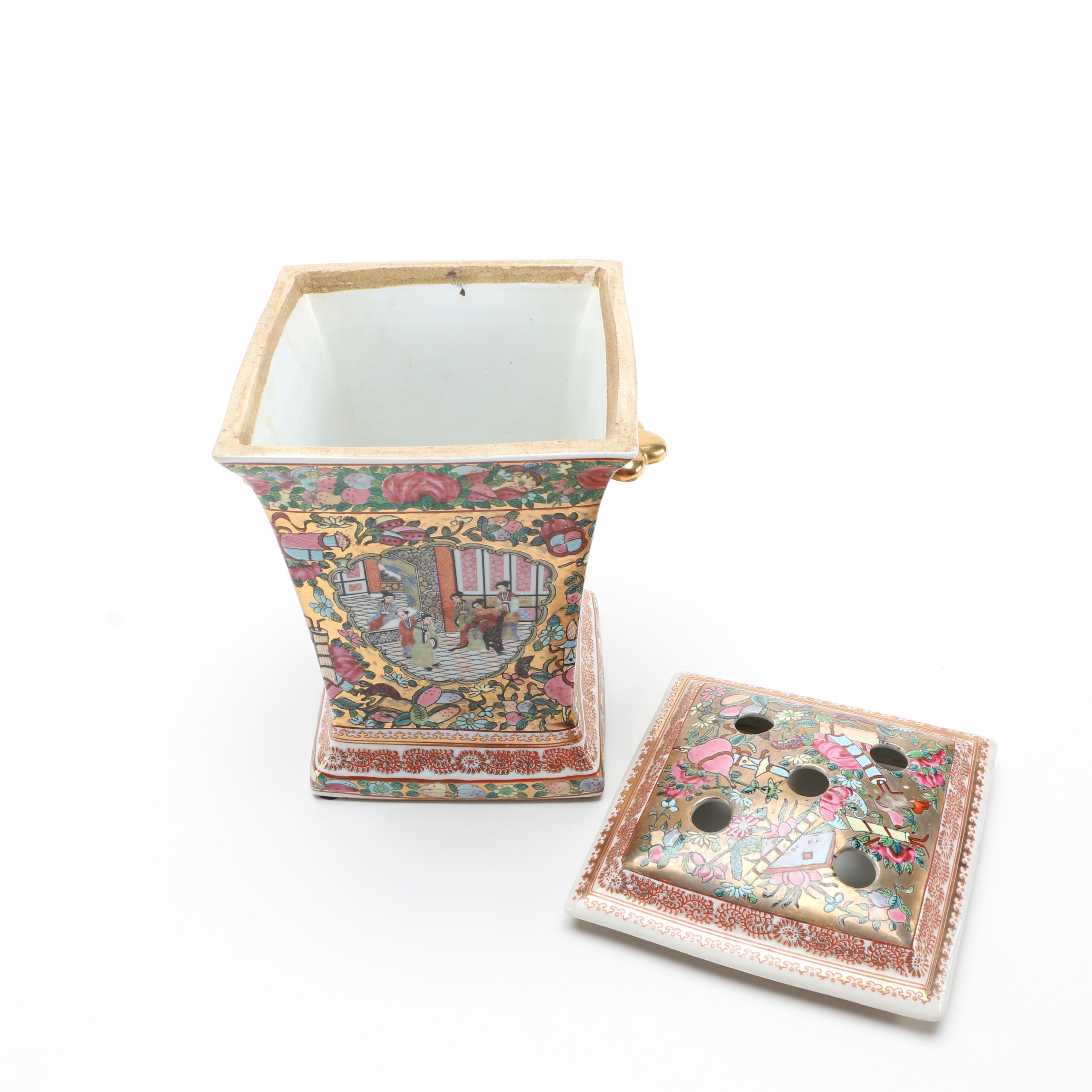 Circa 1960s Chinese Rose Medallion Style Porcelain Bough Pots