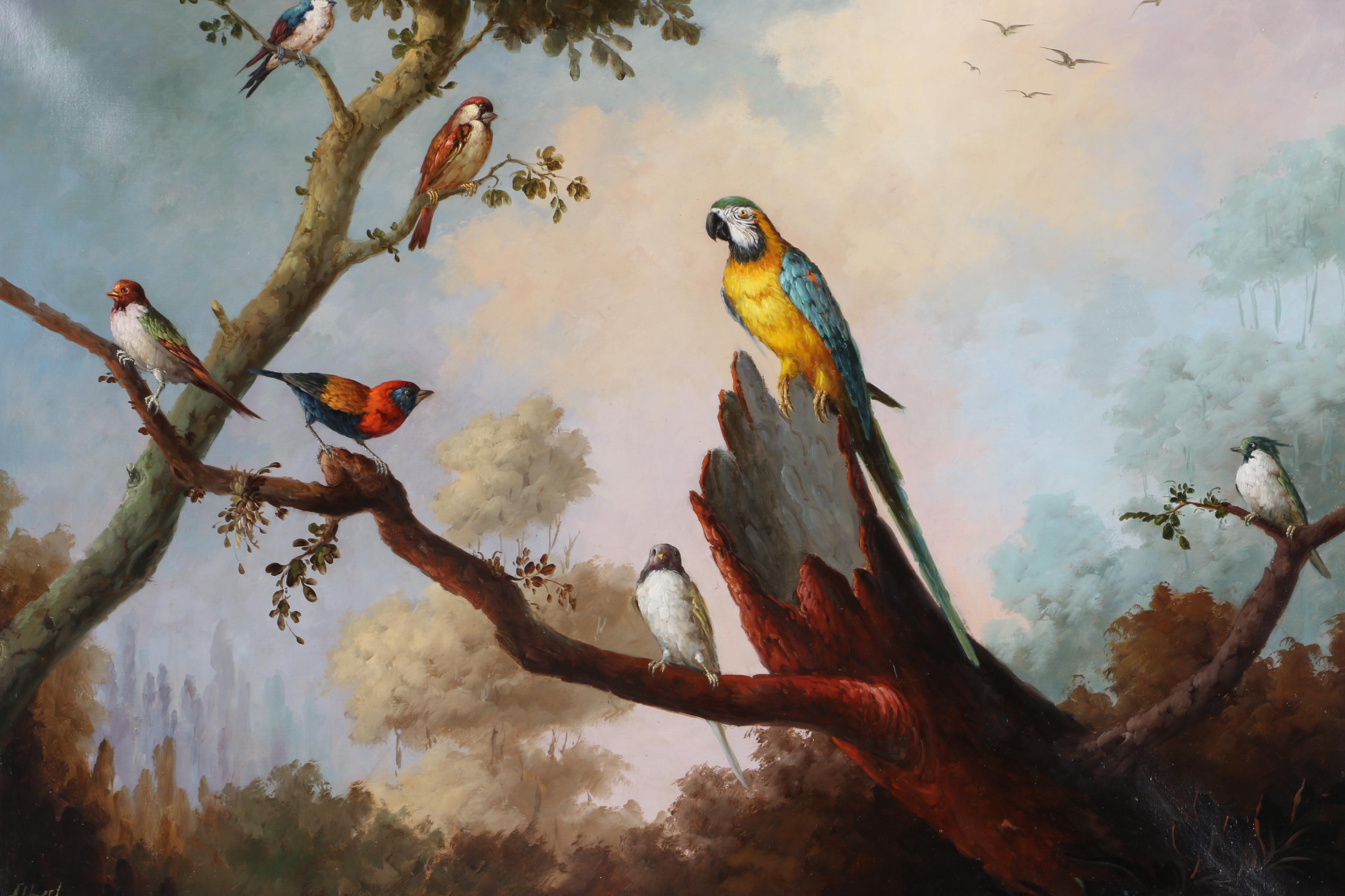 Jeannine Albert Oil Painting on Canvas of Exotic Birds