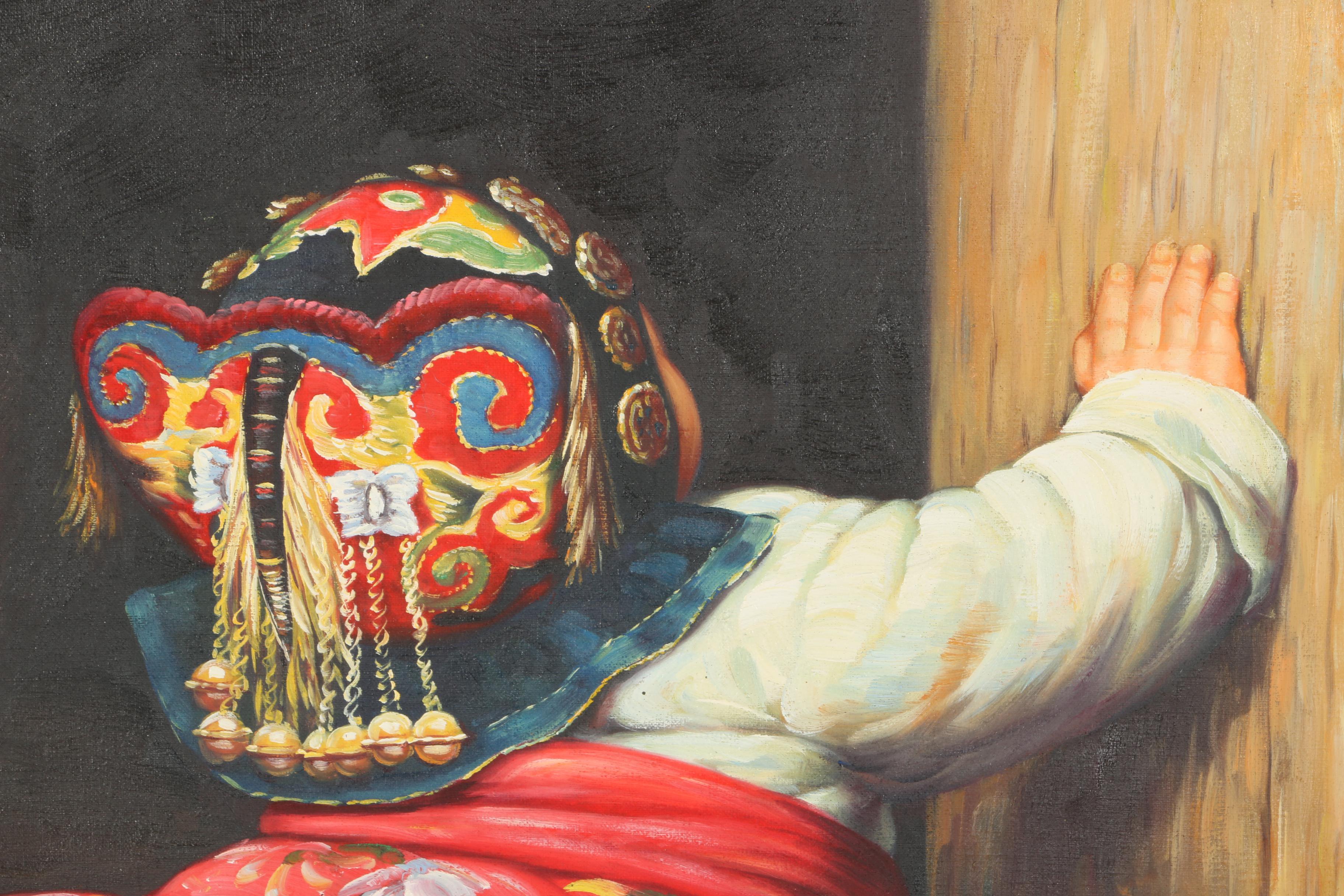 Oil on Canvas Painting of a Child With Chickens