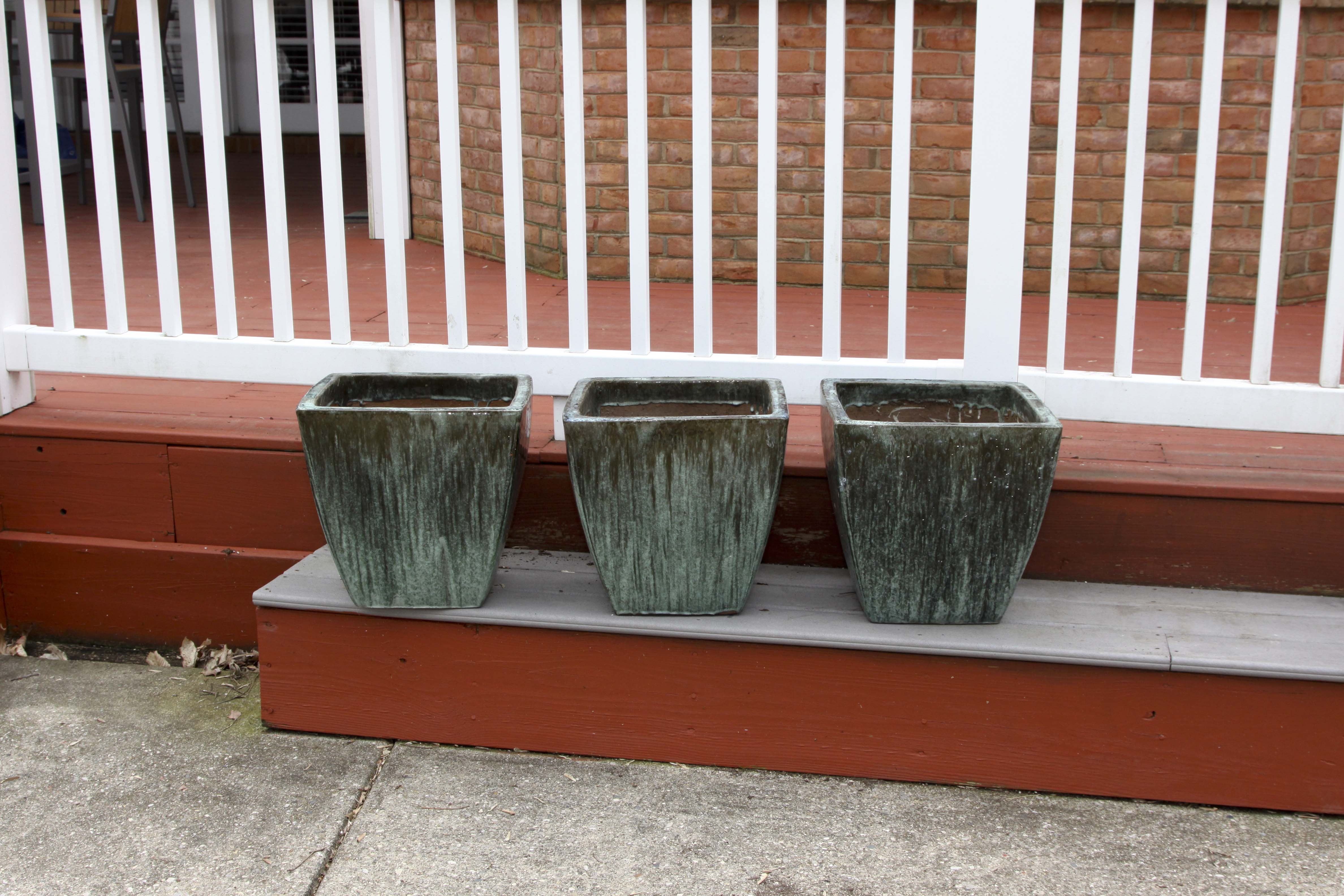 Three Matching Glazed Pottery Planters