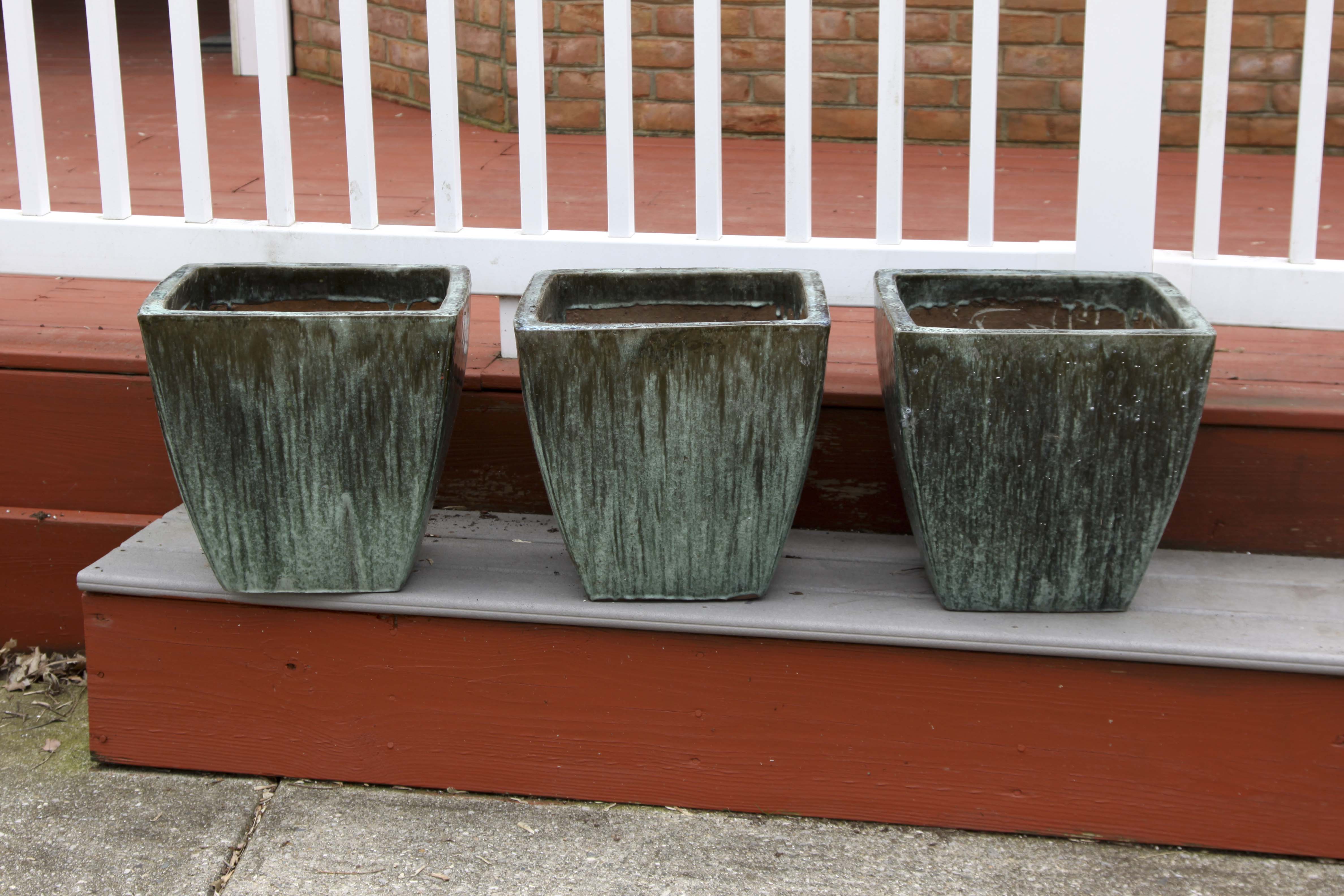 Three Matching Glazed Pottery Planters