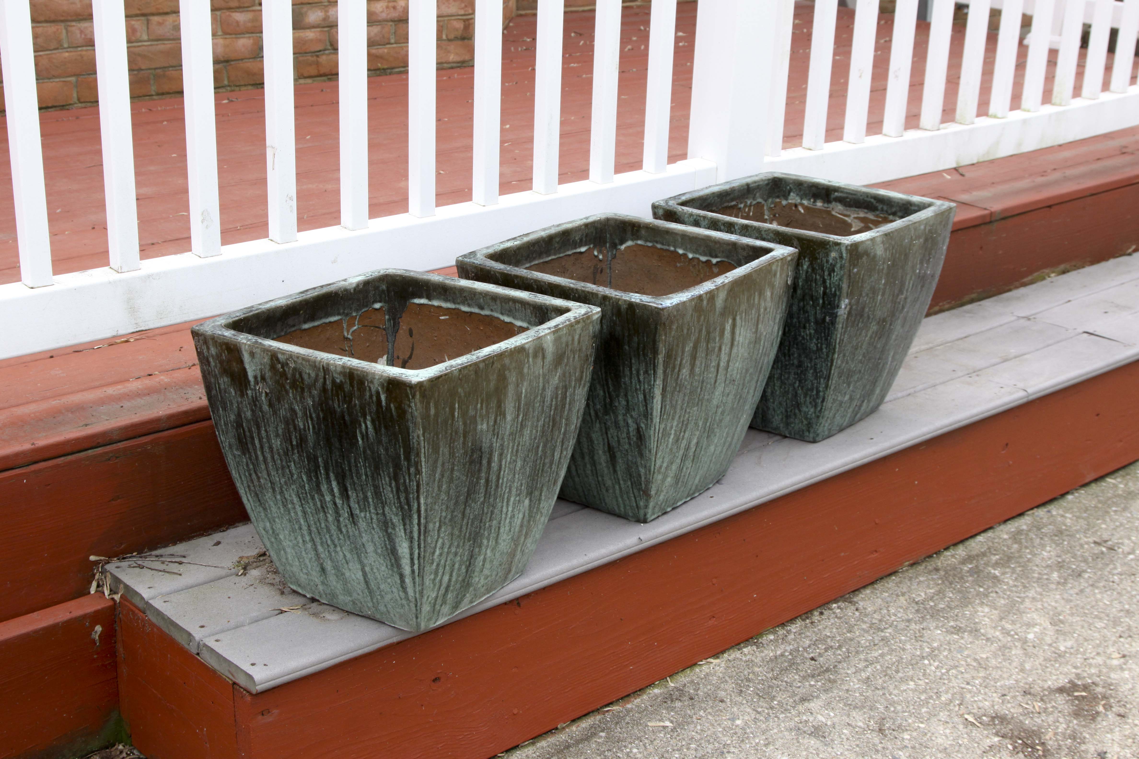 Three Matching Glazed Pottery Planters
