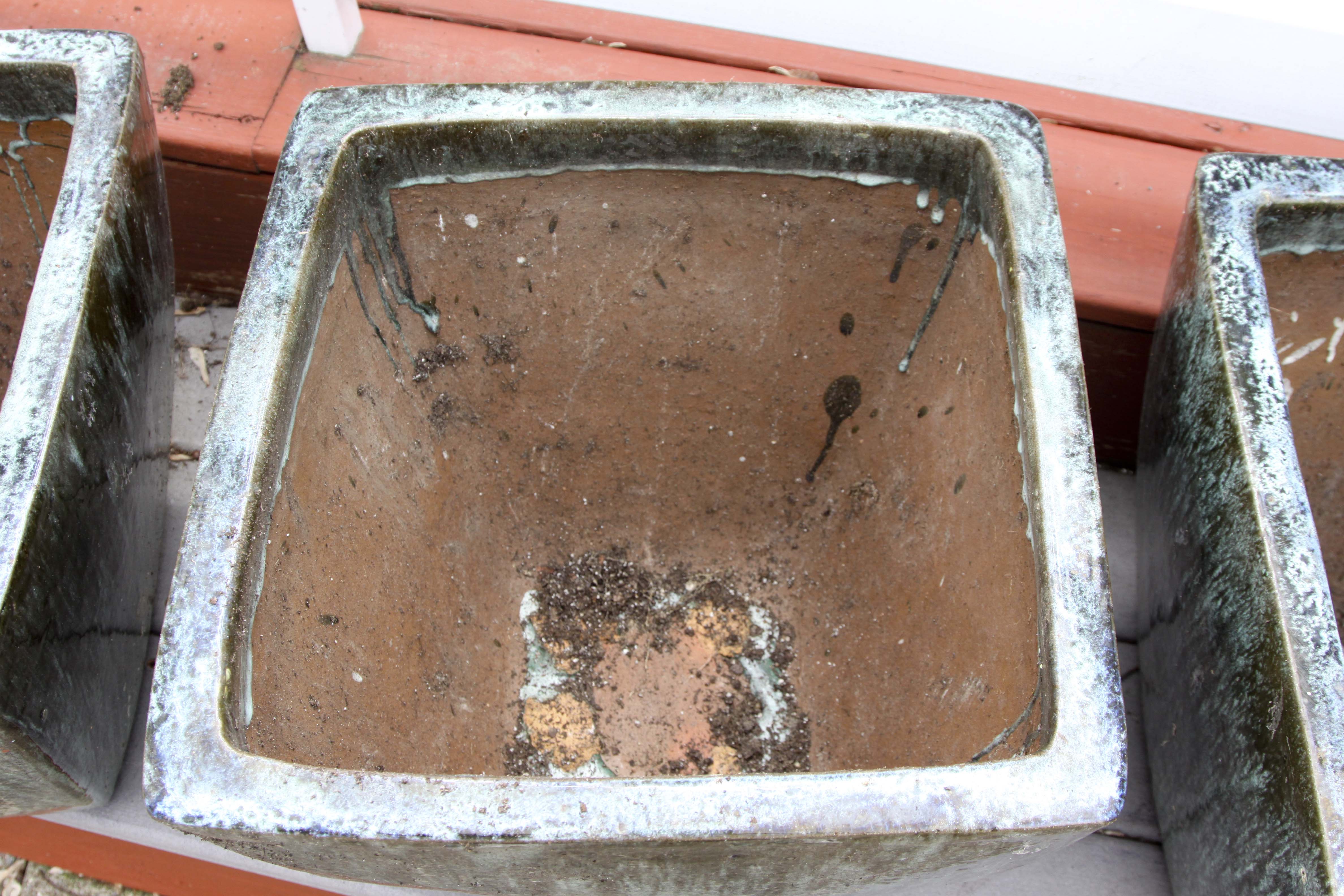 Three Matching Glazed Pottery Planters
