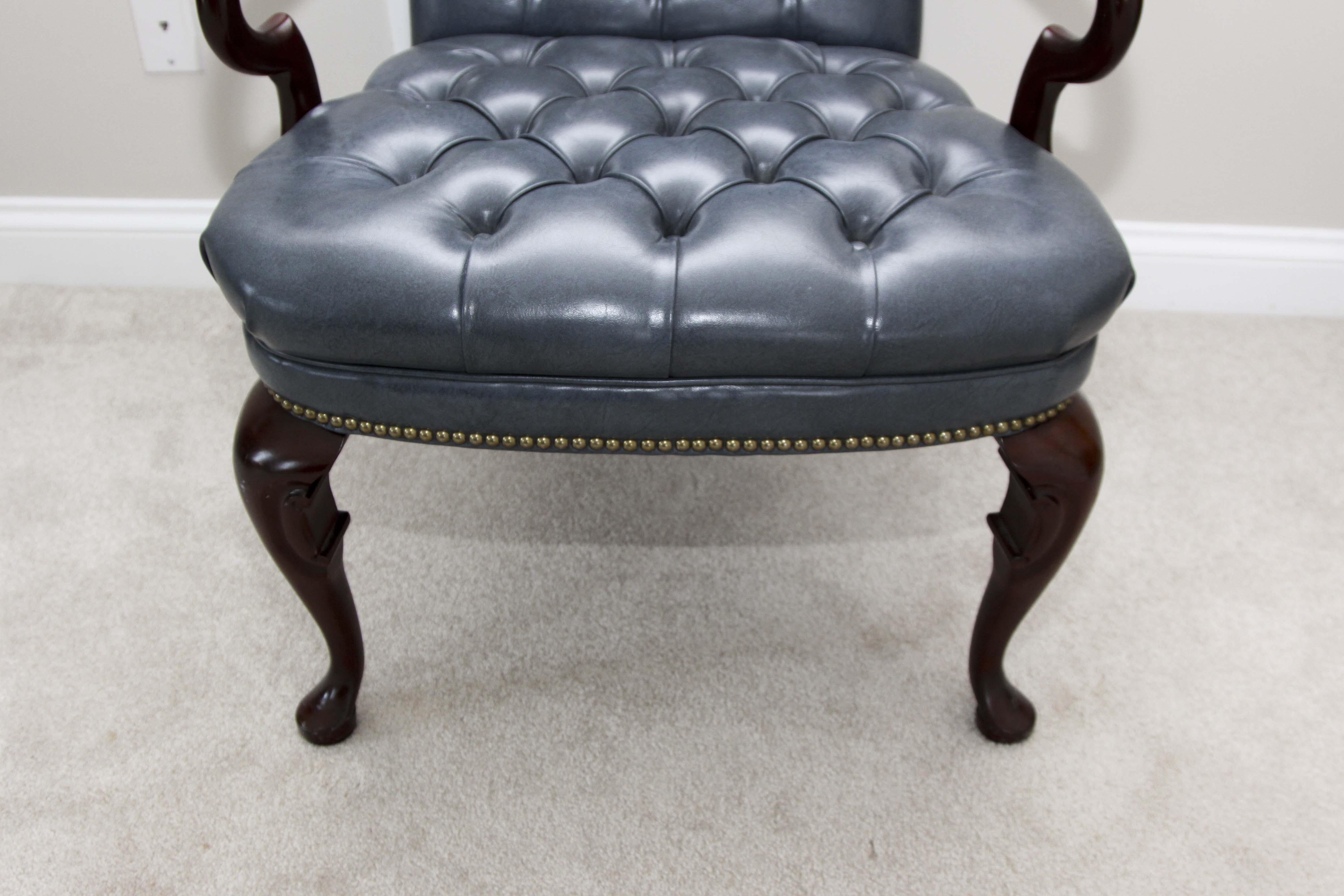 A Pair of Steel Blue Upholstered Tufted Armchairs