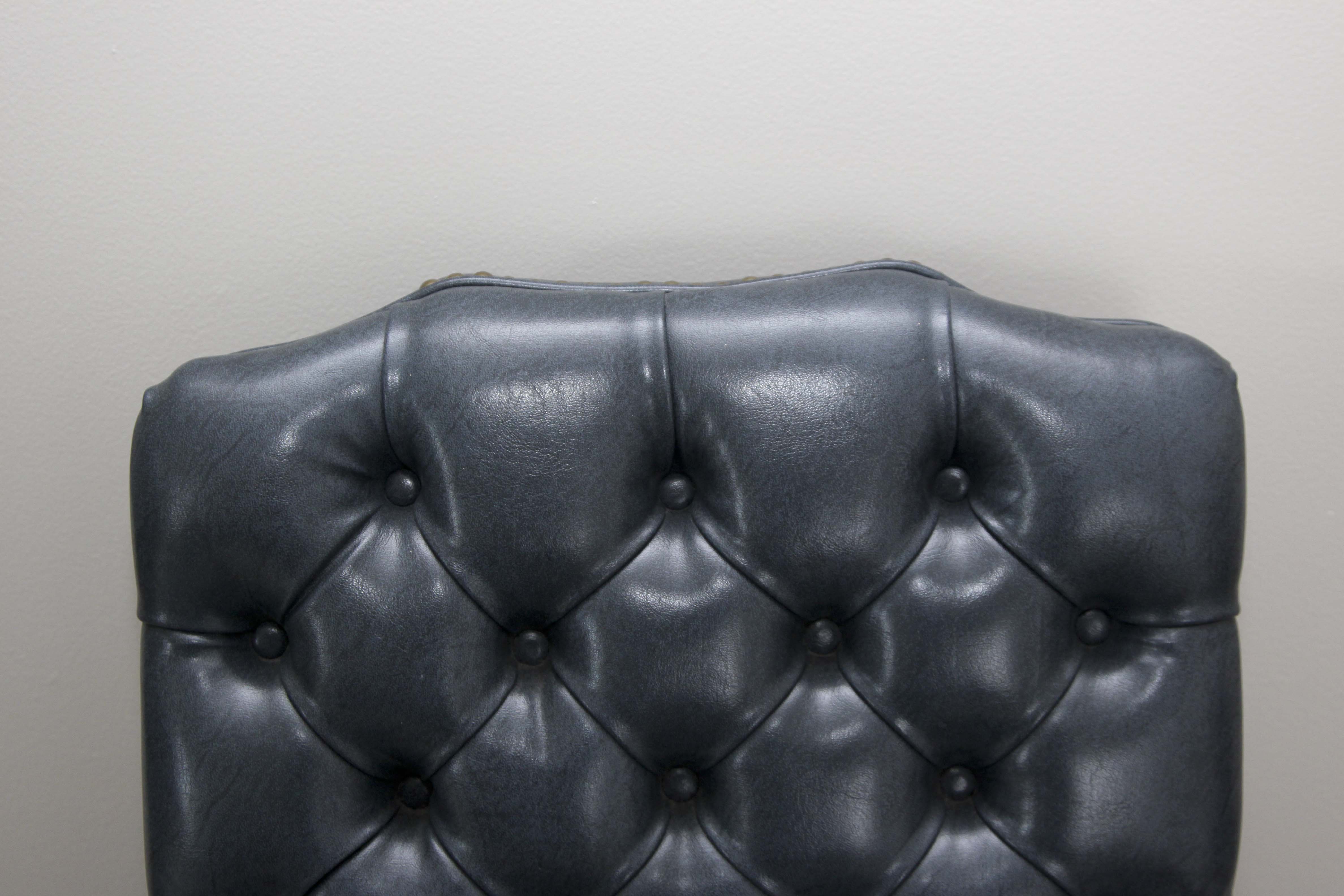 A Pair of Steel Blue Upholstered Tufted Armchairs