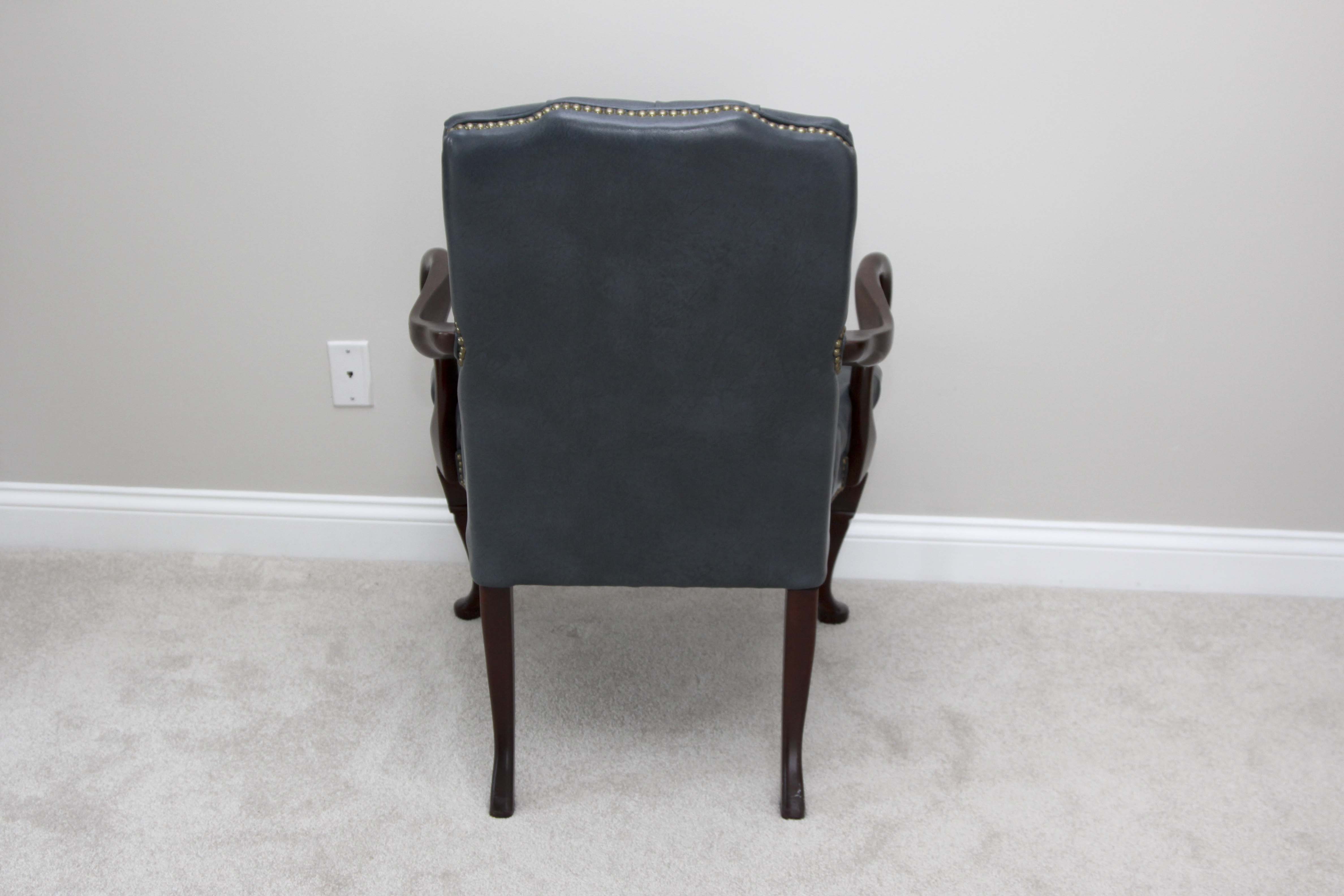 A Pair of Steel Blue Upholstered Tufted Armchairs