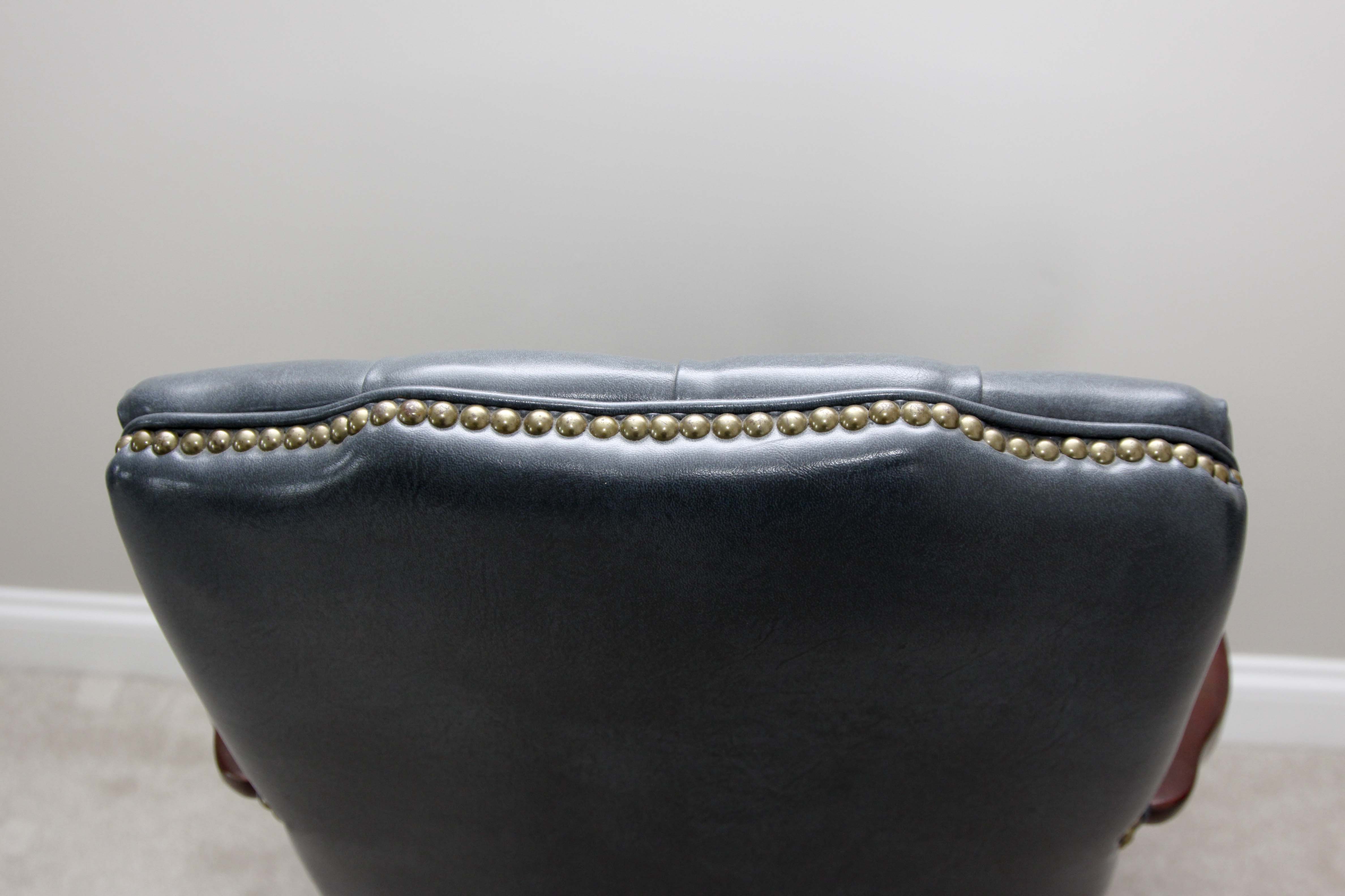 A Pair of Steel Blue Upholstered Tufted Armchairs