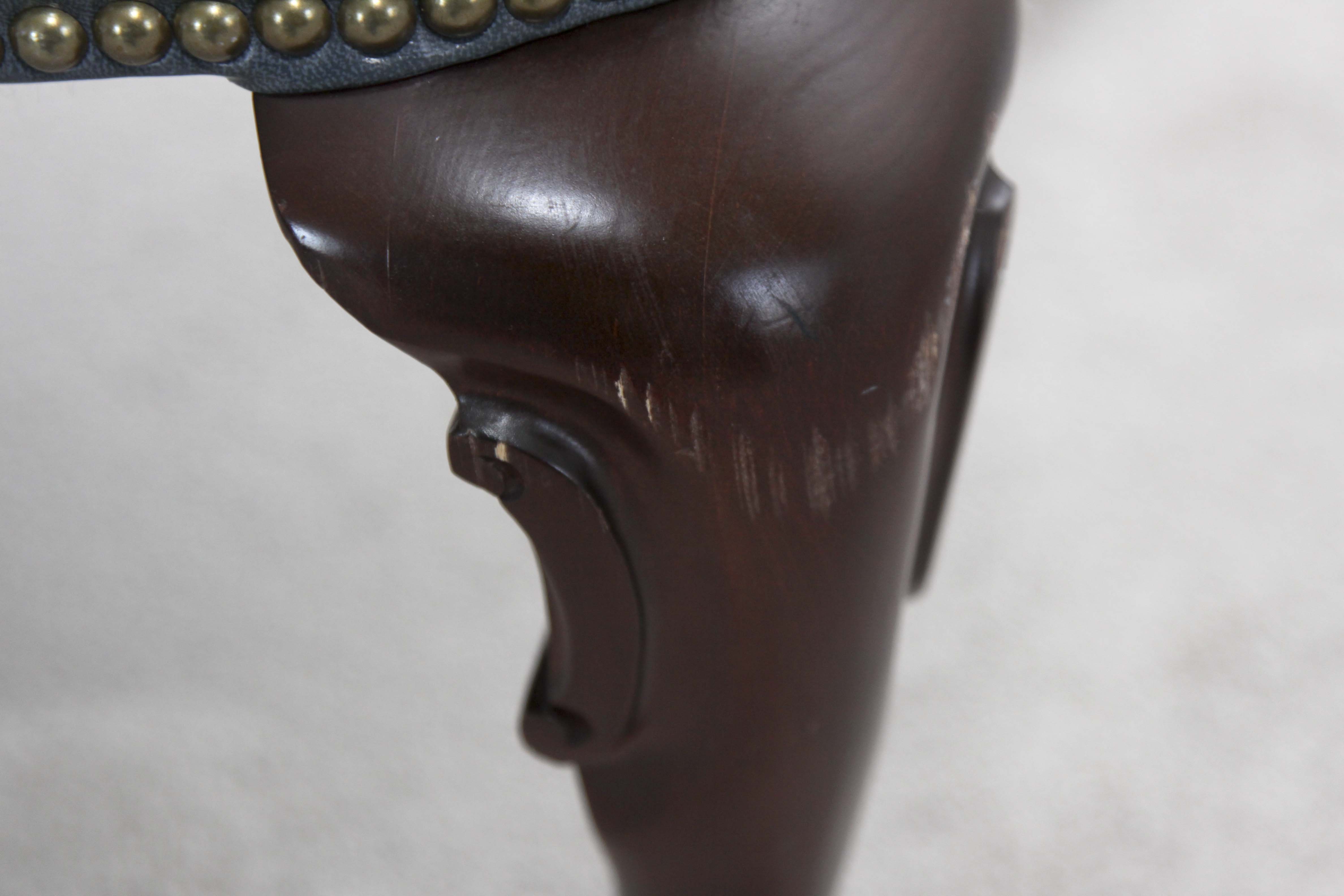 A Pair of Steel Blue Upholstered Tufted Chairs