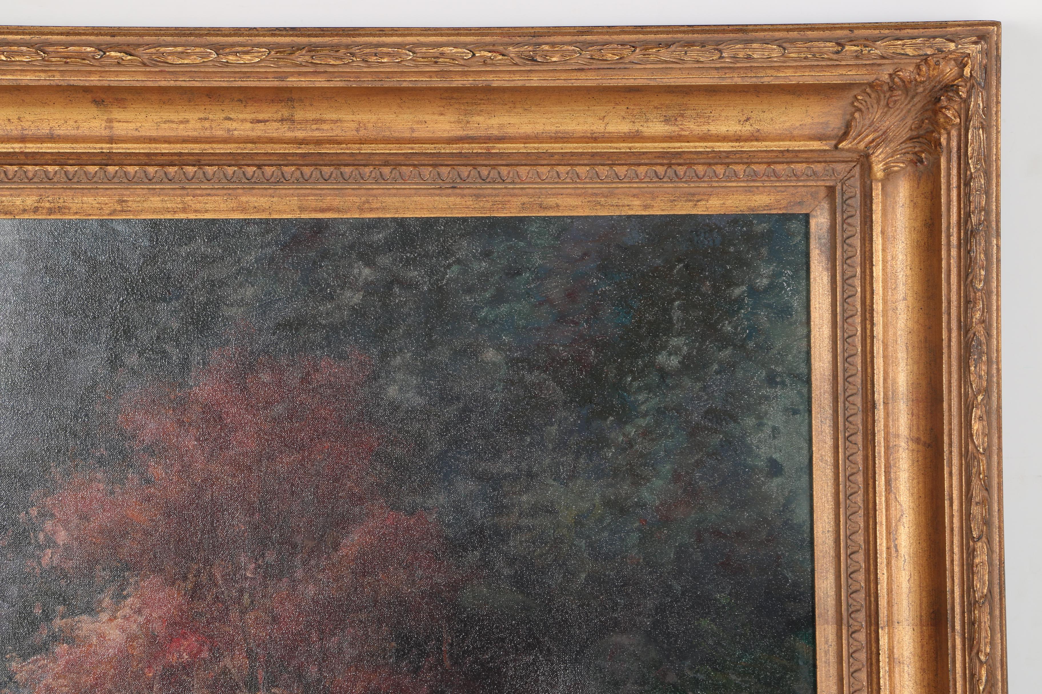 W. Eddie Oil on Canvas of Pond with Lily Pads and Trees