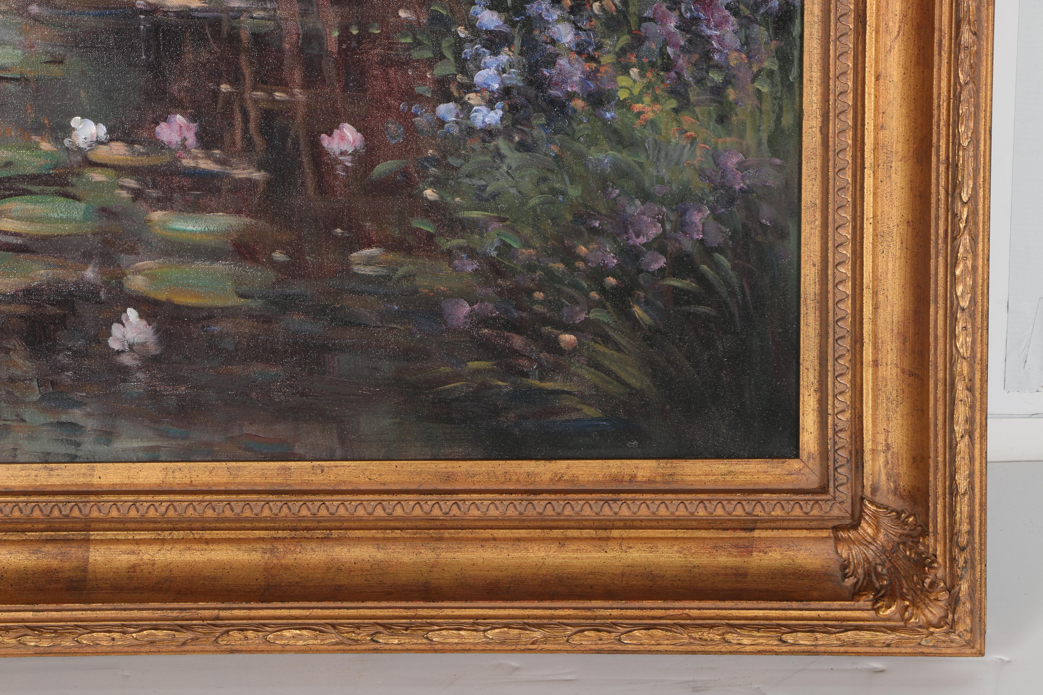 W. Eddie Oil on Canvas of Pond with Lily Pads and Trees