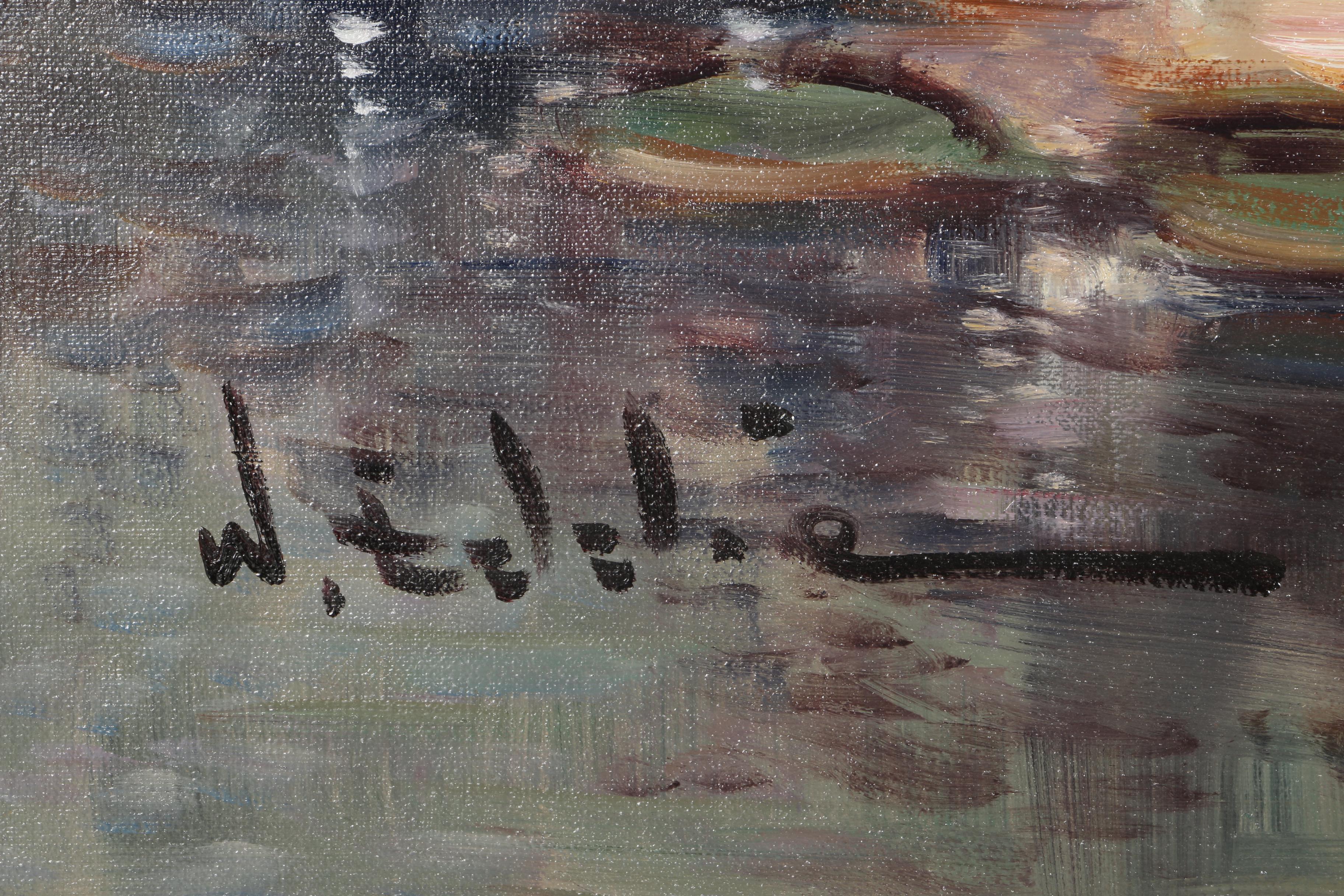 W. Eddie Oil on Canvas of Pond with Lily Pads and Trees