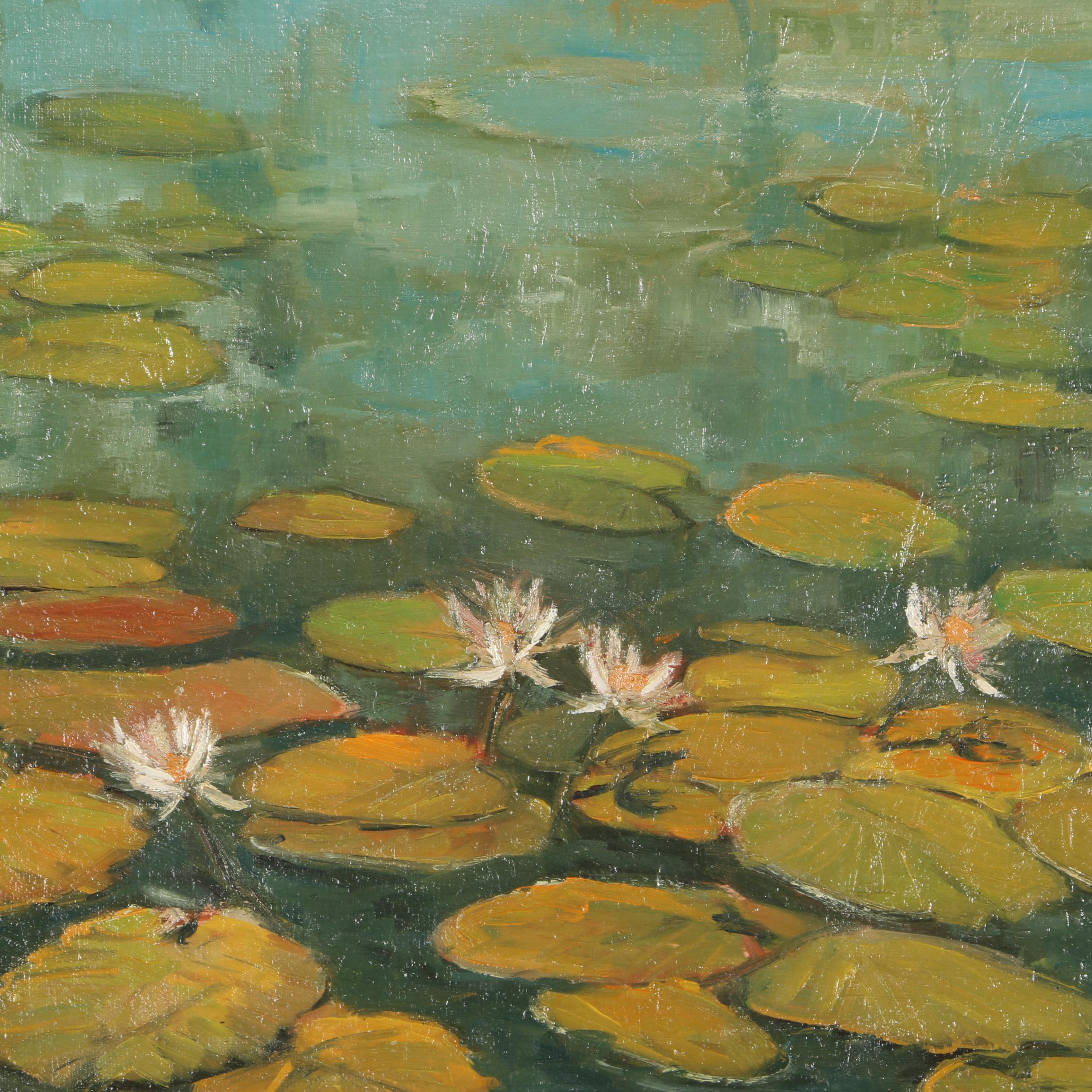 Karl Dempwolf Oil on Canvas Landscape of Water Lillies