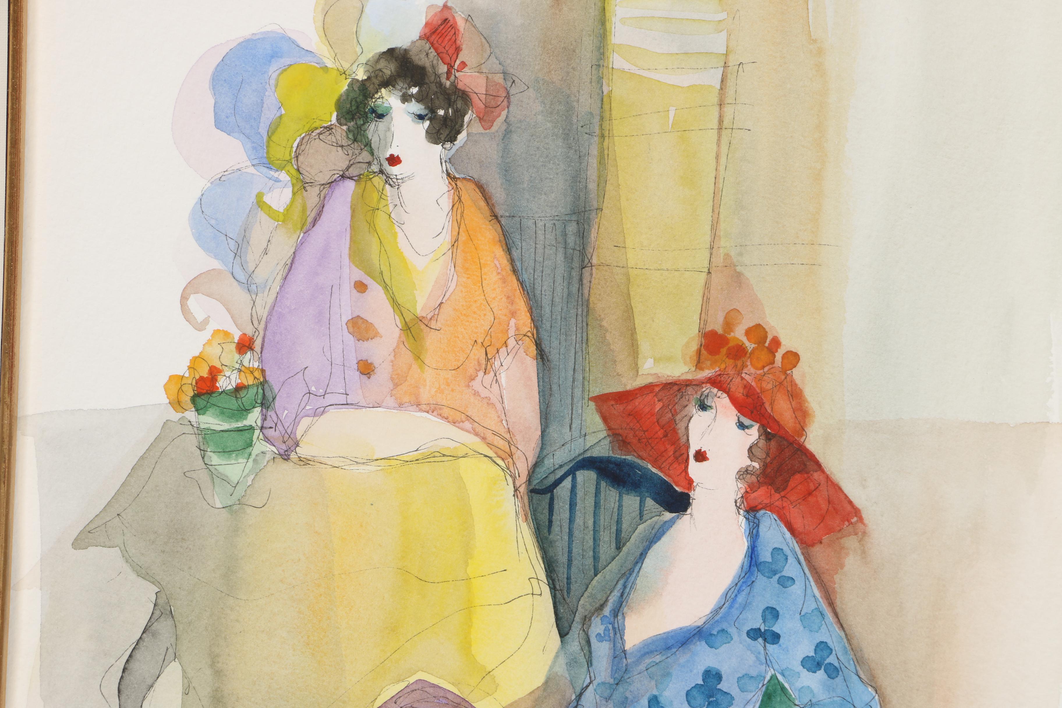 Itzchak Tarkay Watercolor Painting on Paper "Duet"